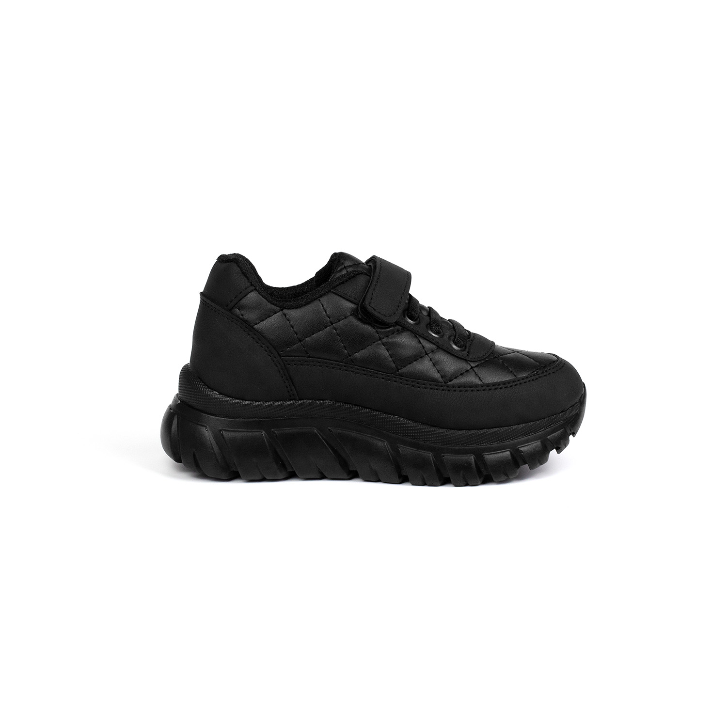 Unisex Çocuk Siyah Bağcıklı Cırtlı Sneaker Rahat Spor Ayakkabı
