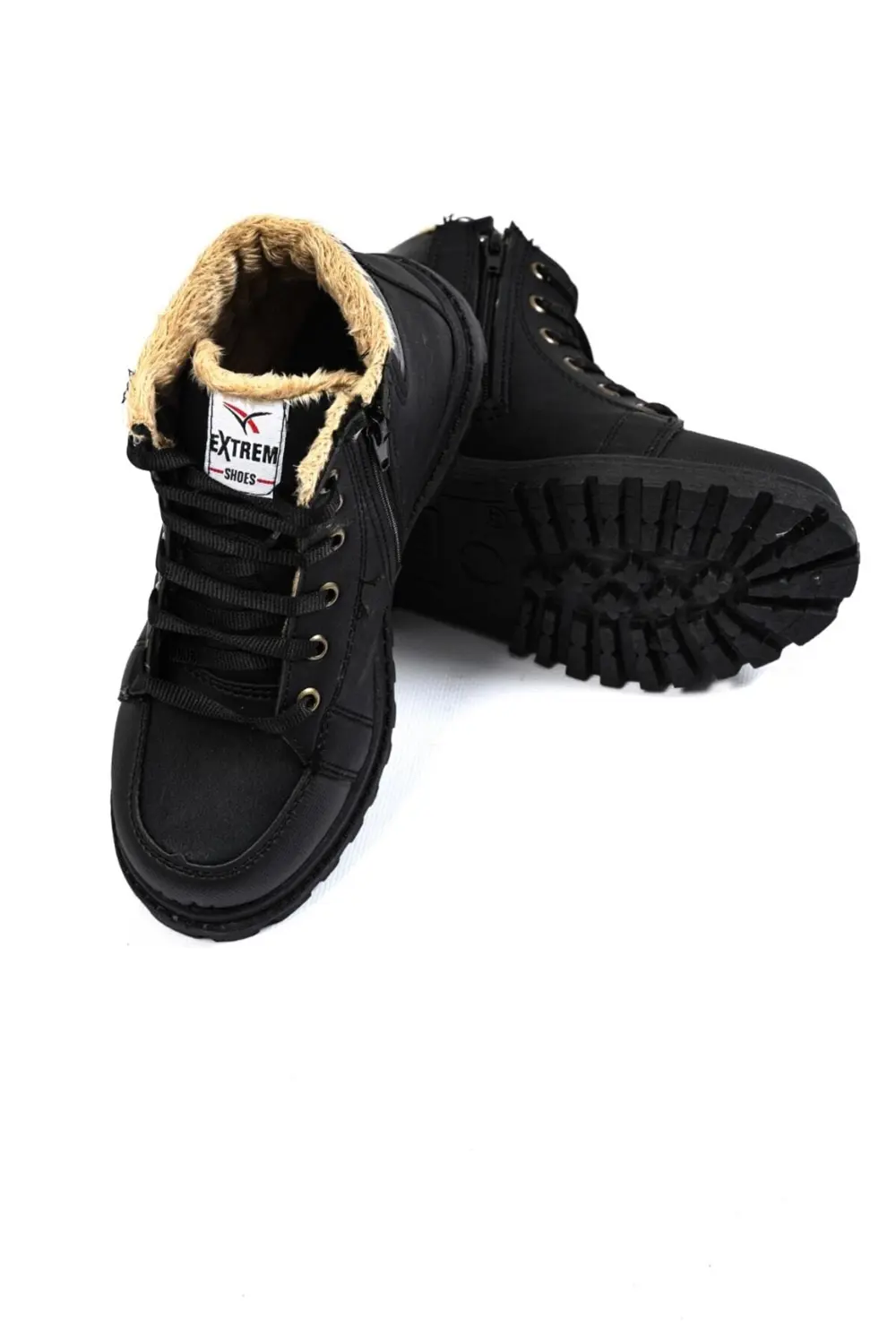 Unisex Çocuk Siyah Kışlık Suya Dayanıklı Kürklü Bot