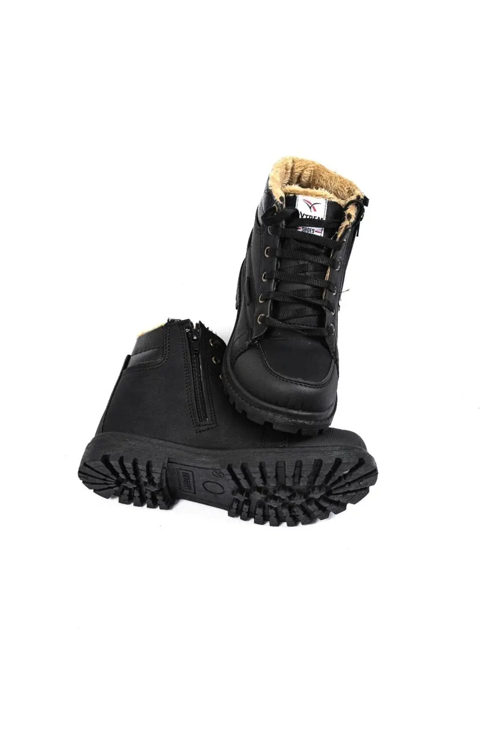 Unisex Çocuk Siyah Kışlık Suya Dayanıklı Kürklü Bot