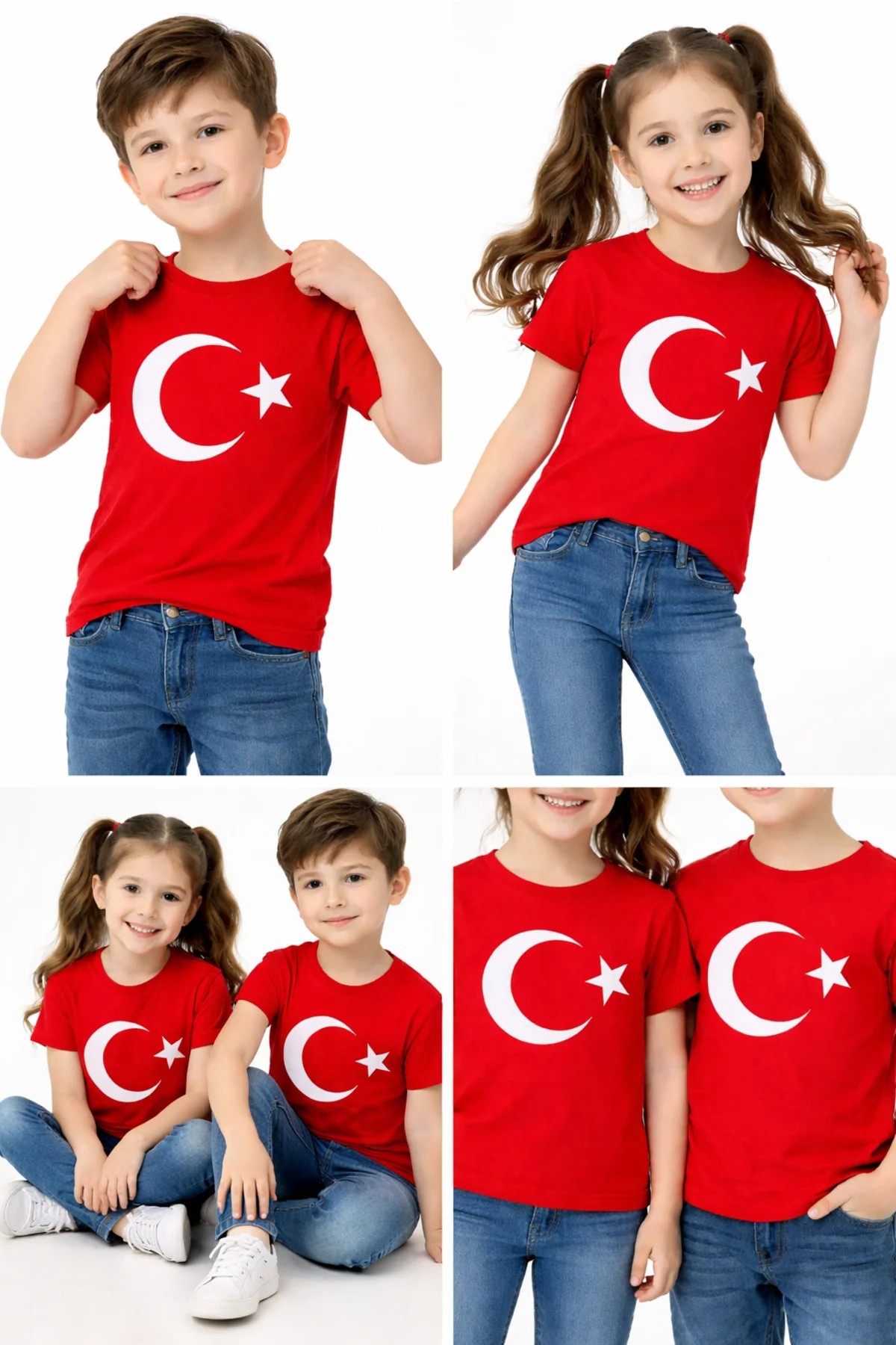 Unisex Çocuk Türk Bayraklı Kısa Kollu Tişört