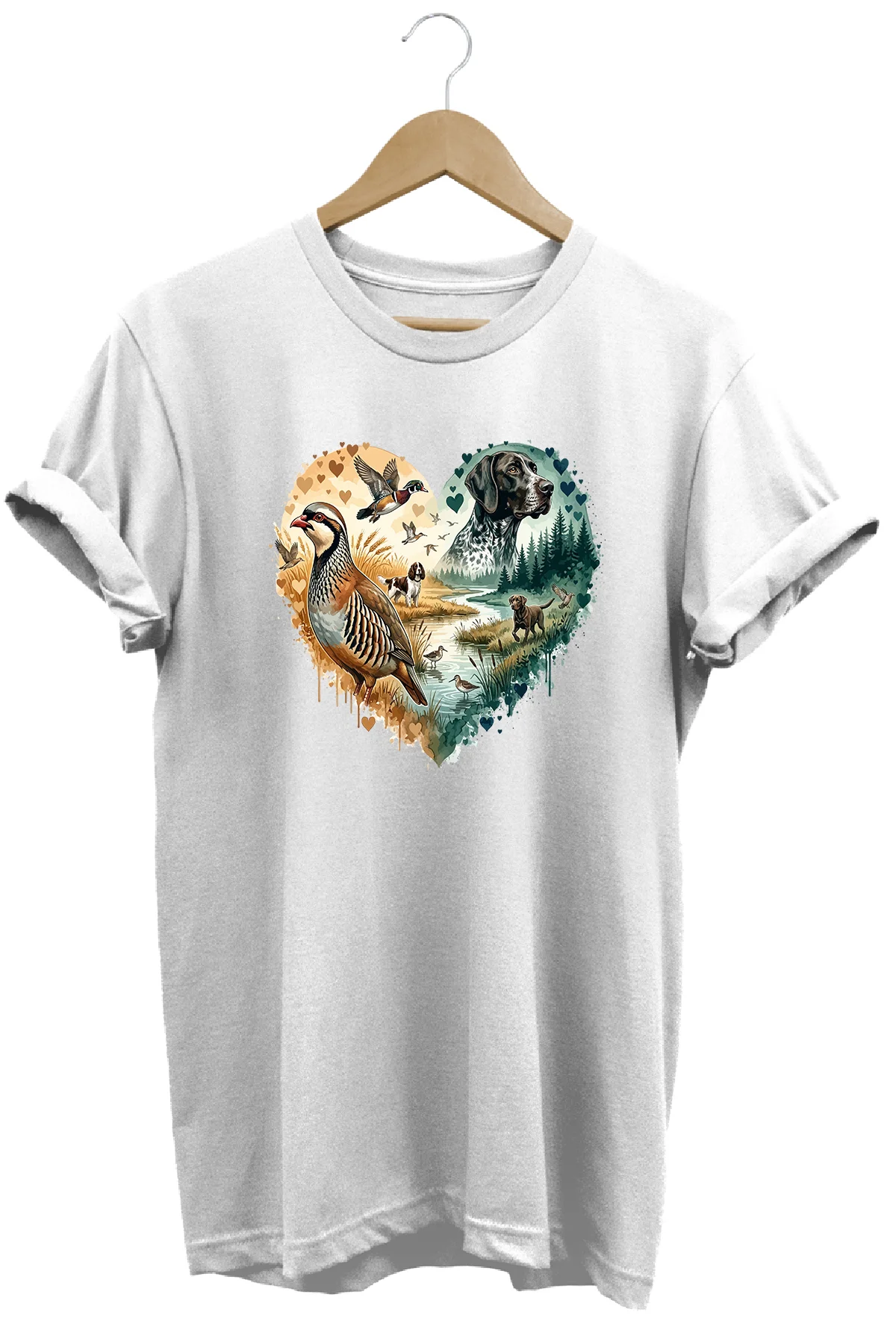Unisex Çulluk ve Arazi Köpeği Baskılı Doğa Tişörtü Outdoor Kamp G