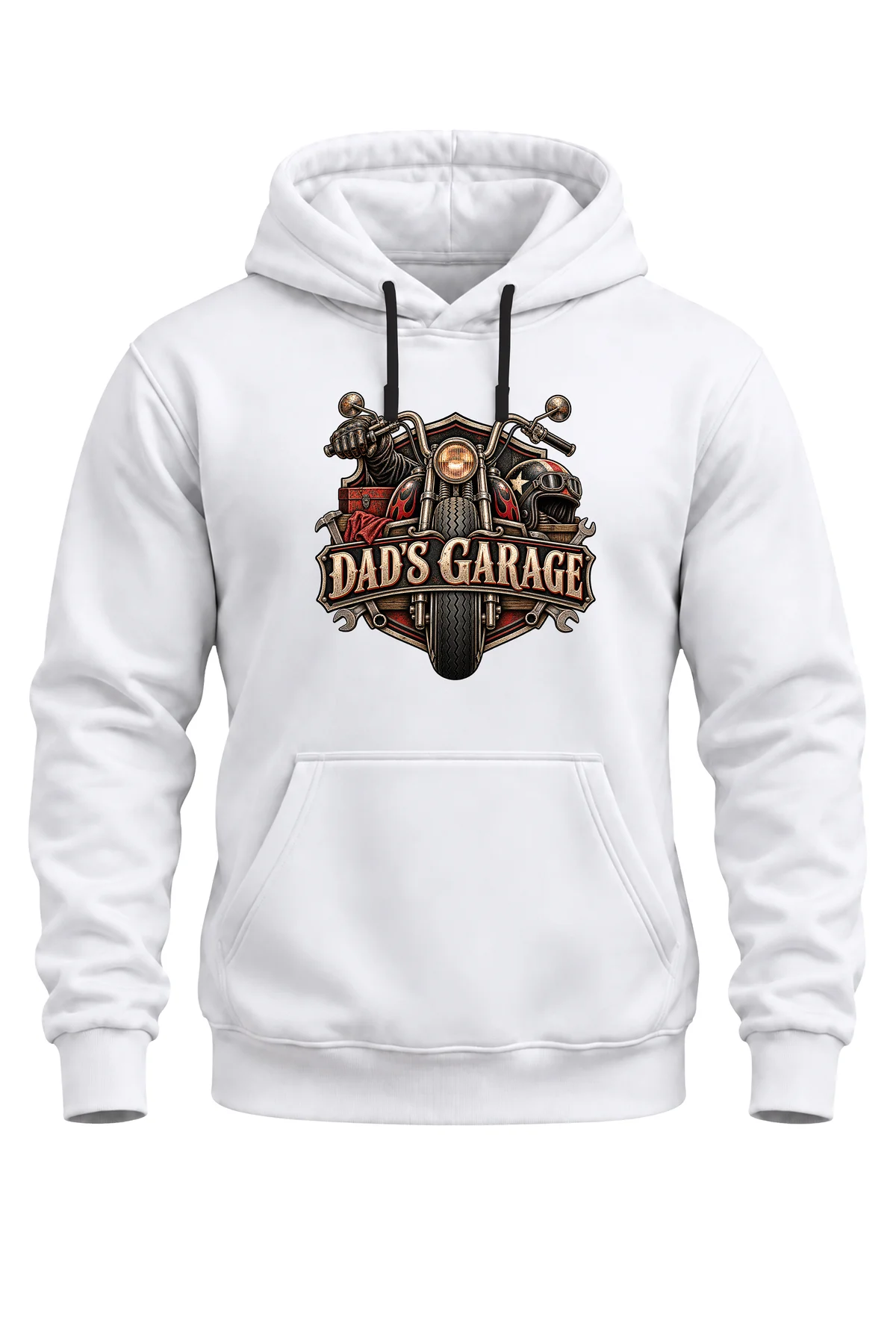 Unisex Dad’s Garage Motosiklet Baskılı Kapüşonlu Sweatshirt – Vintage Biker Hoodie