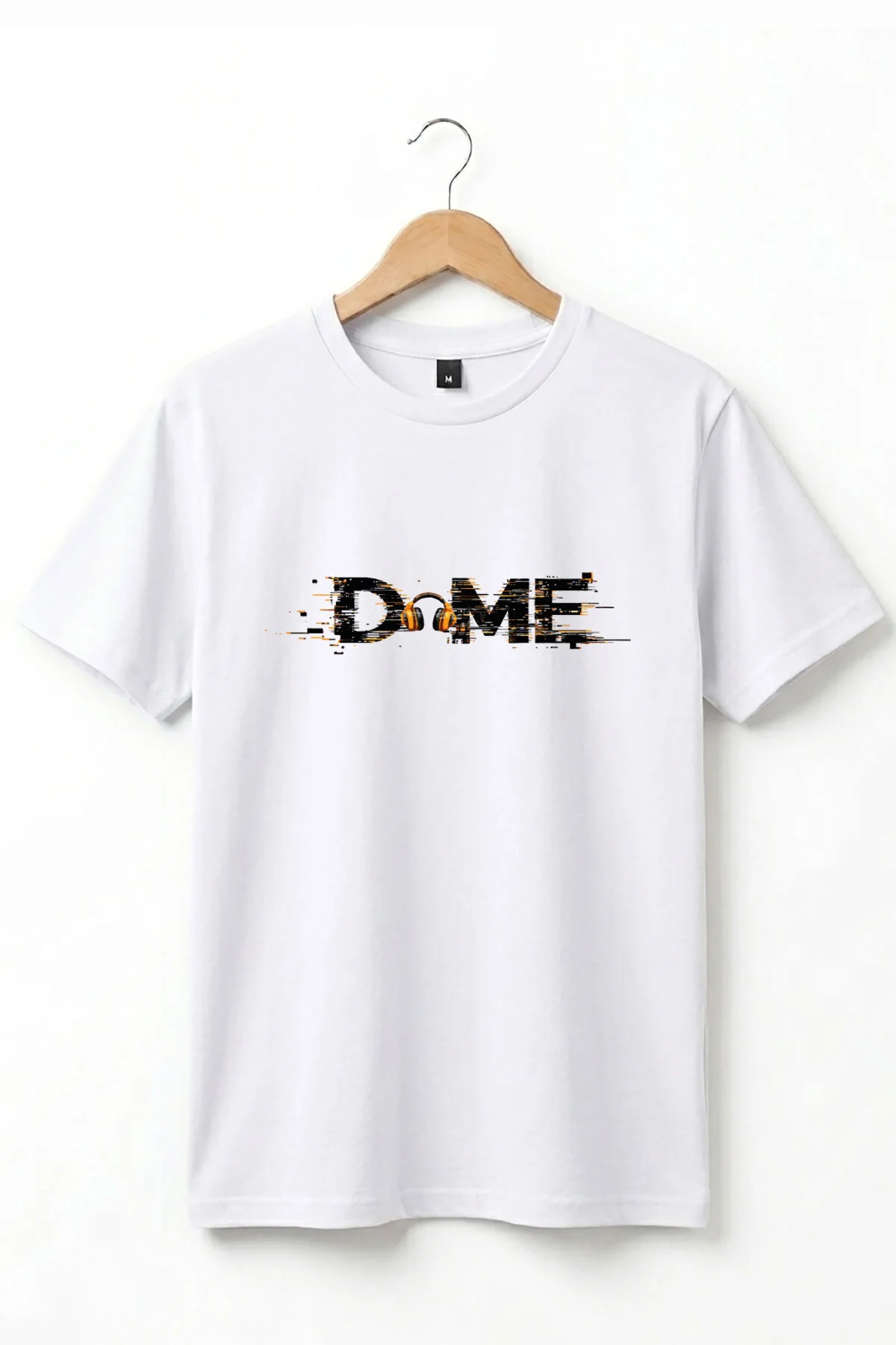 Unisex Dome Kulaklık Baskılı Glitch Efektli Sokak Stili Tişört