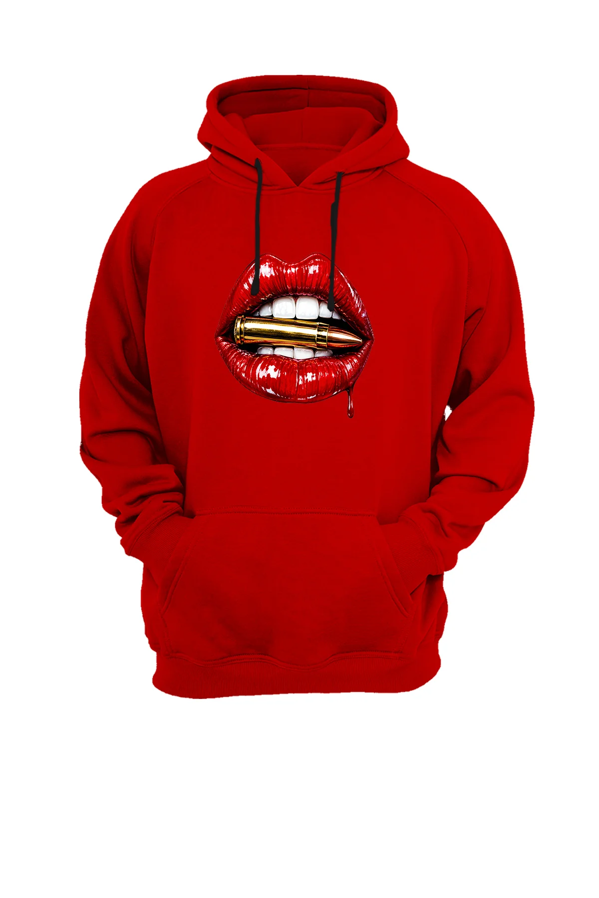 Unisex Dudak Baskılı Sokak Modası Kapüşonlu Sweatshirt