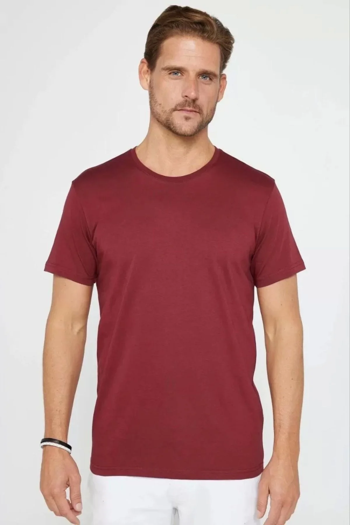 Unisex Düz Biskilet Yaka Oversize T-shirt - Bordo