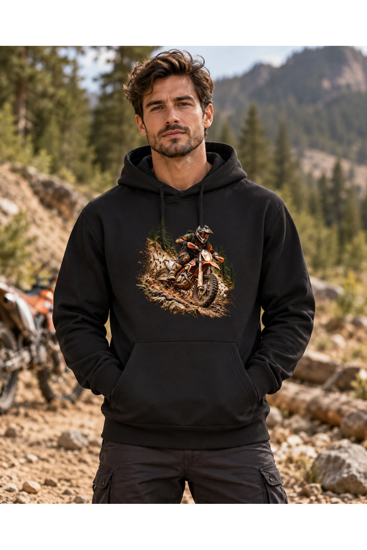 Unisex Enduro Motosiklet Baskılı Kapüşonlu Sweatshirt Off Road Motocross Tasarım