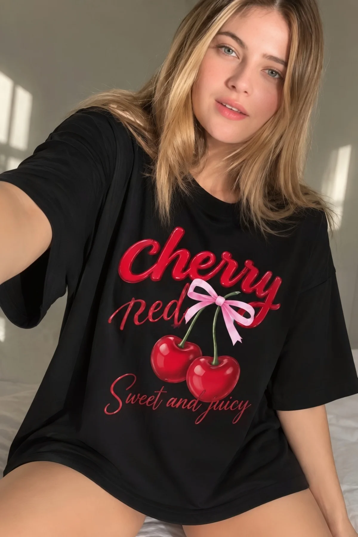Unisex Erkek/Kadın Cherry Özel Baskılı Oversize Pamuklu Bisiklet Yaka T-Shirt tshirt Unisex Erkek/Kadın Cherry Özel Baskılı Oversize Pamuklu Bisiklet Yaka T-Shirt tshirt