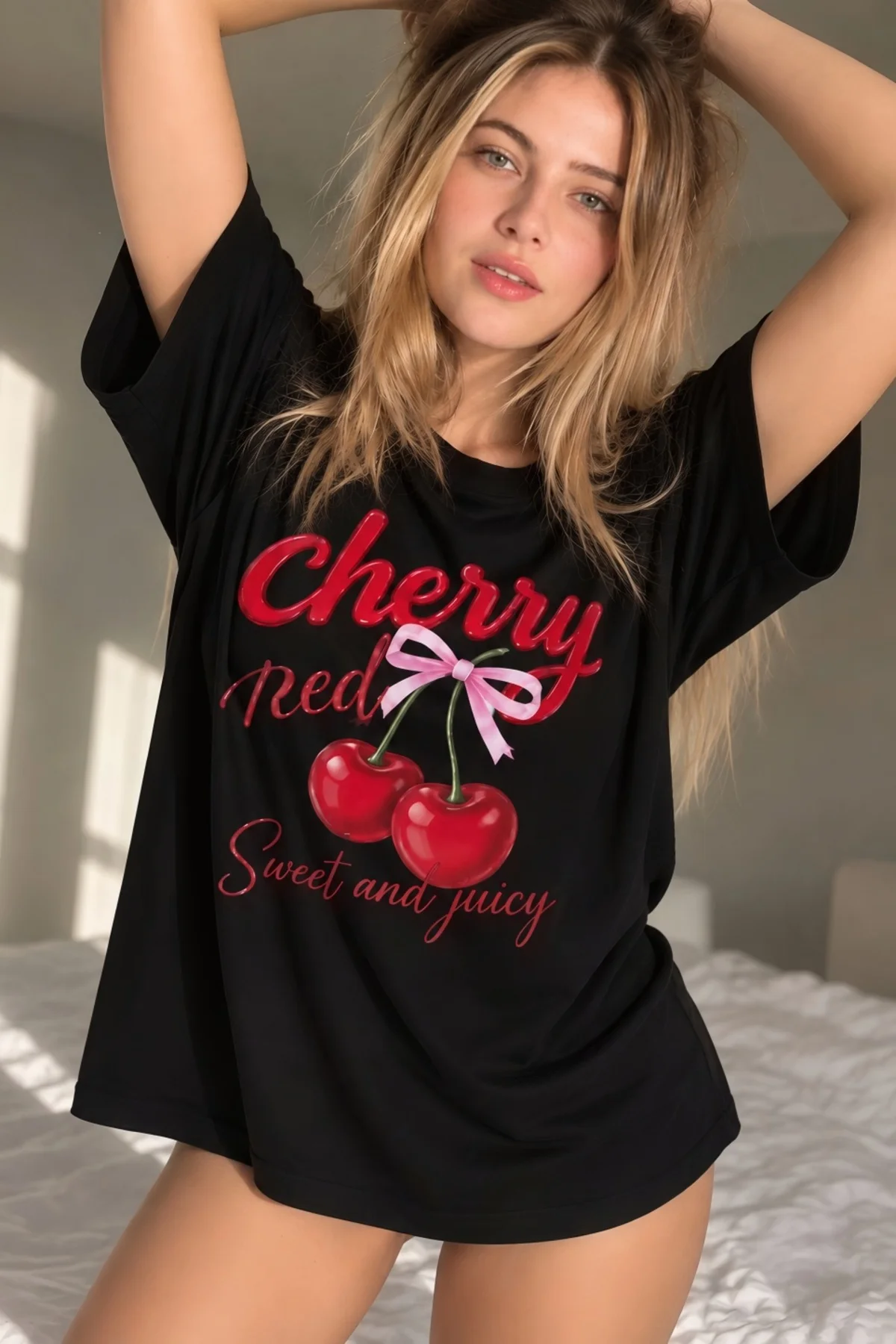 Unisex Erkek/Kadın Cherry Özel Baskılı Oversize Pamuklu Bisiklet Yaka T-Shirt tshirt Unisex Erkek/Kadın Cherry Özel Baskılı Oversize Pamuklu Bisiklet Yaka T-Shirt tshirt