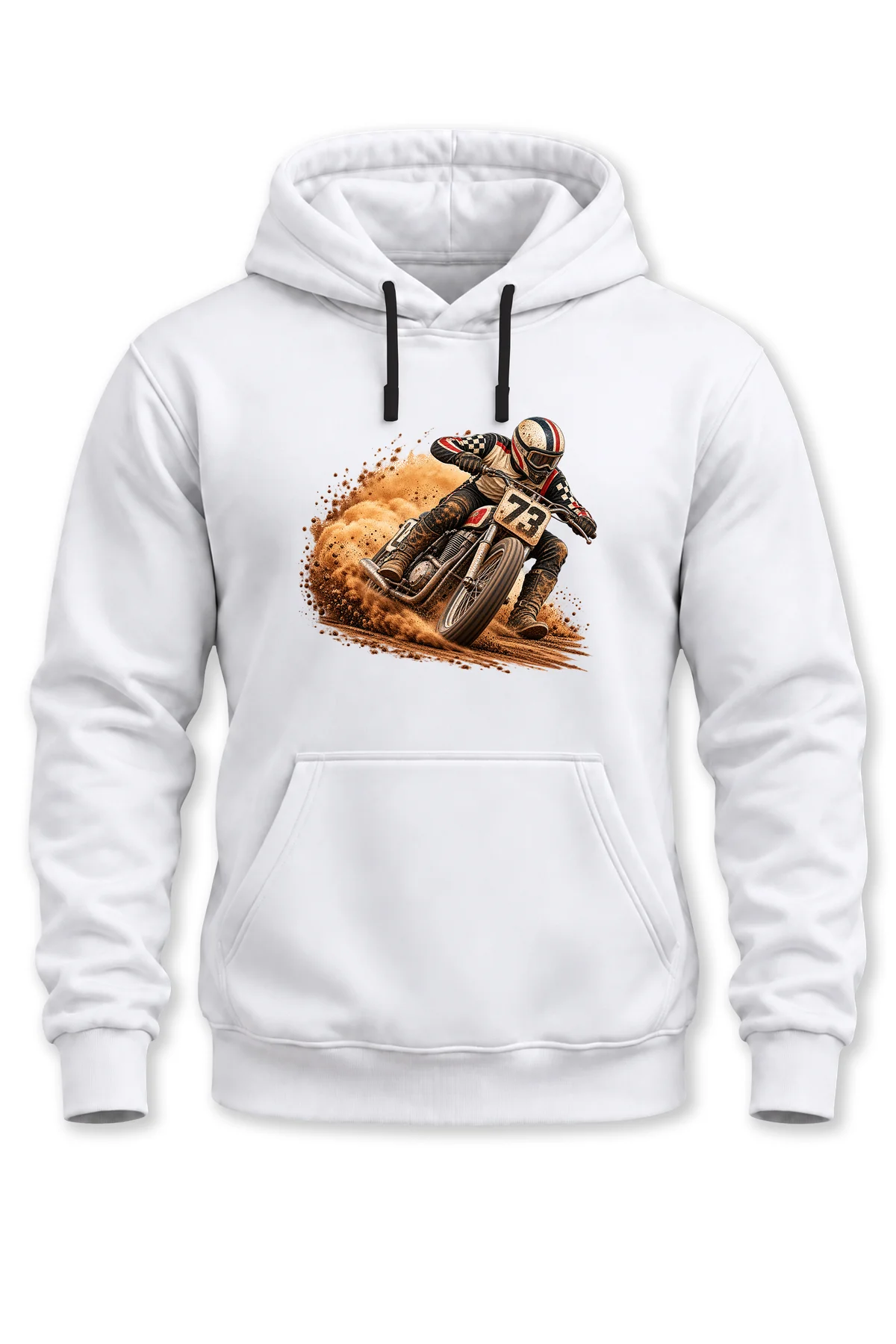 Unisex Flat Track Motosiklet Baskılı Kapüşonlu Sweatshirt Dirt Track Yarış Tasarım