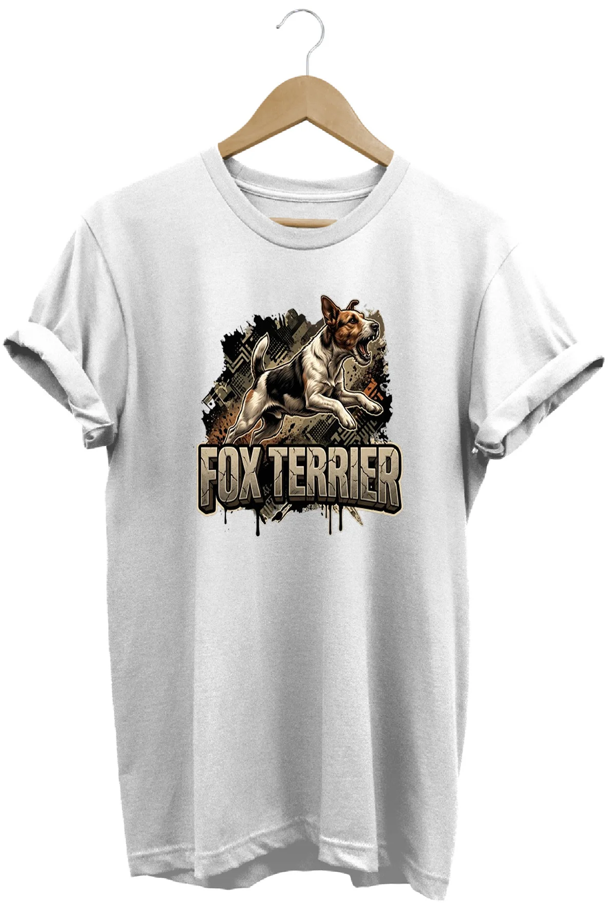 Unisex Fox Terrier Baskılı T-shirt - Premium Köpekler Serisi Bisi