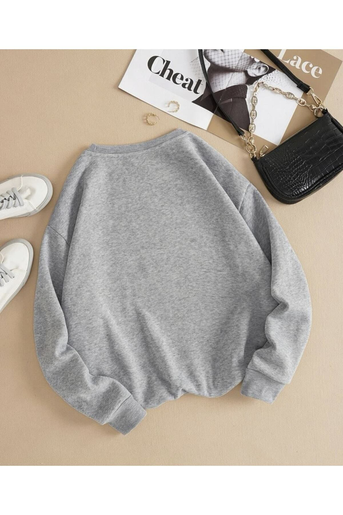 Ünisex Siyah Bronklyn Baskılı Oversize Sweatshirt
