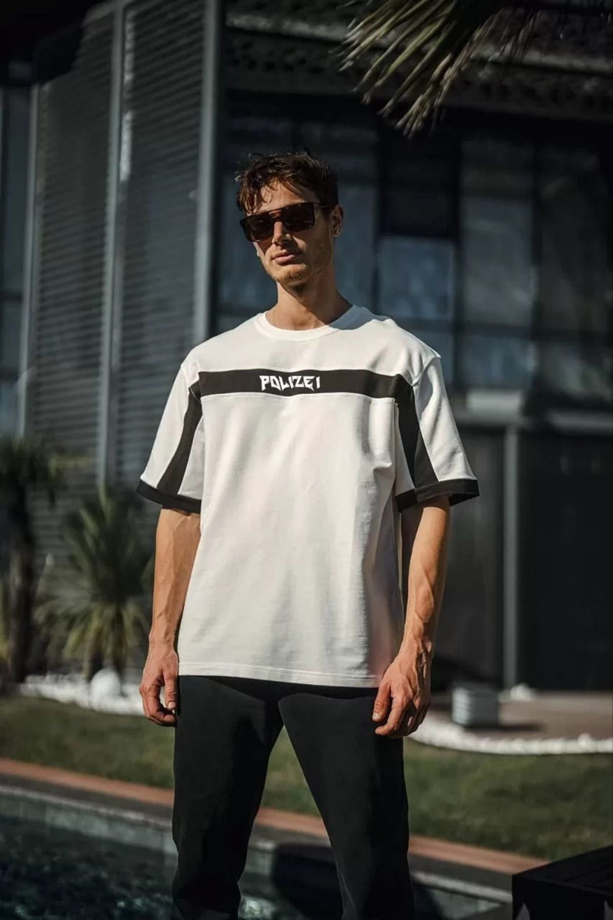 Unisex İki Yandan Fermuarlı Parçalı Baskılı Oversize T-Shirt - Be