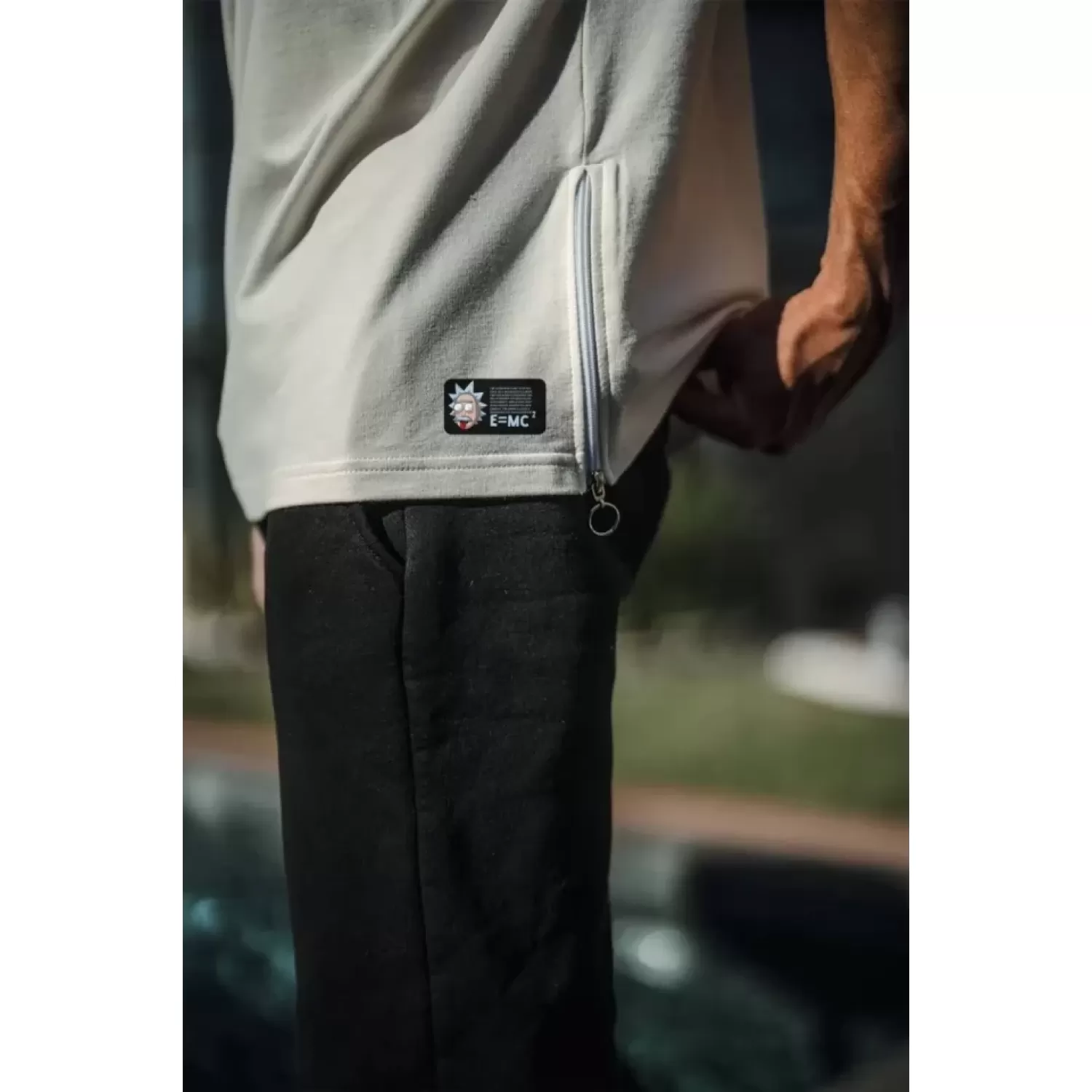 Unisex İki Yandan Fermuarlı Parçalı Baskılı Oversize T-shirt - Be
