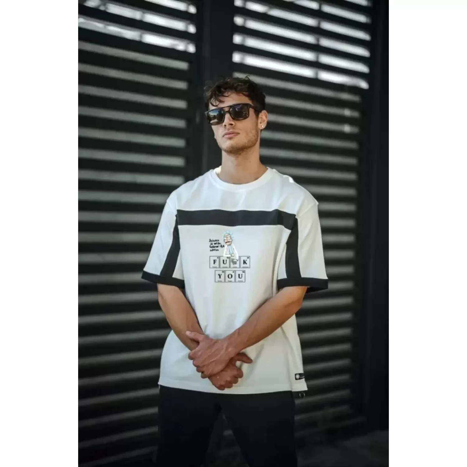 Unisex İki Yandan Fermuarlı Parçalı Baskılı Oversize T-shirt - Be
