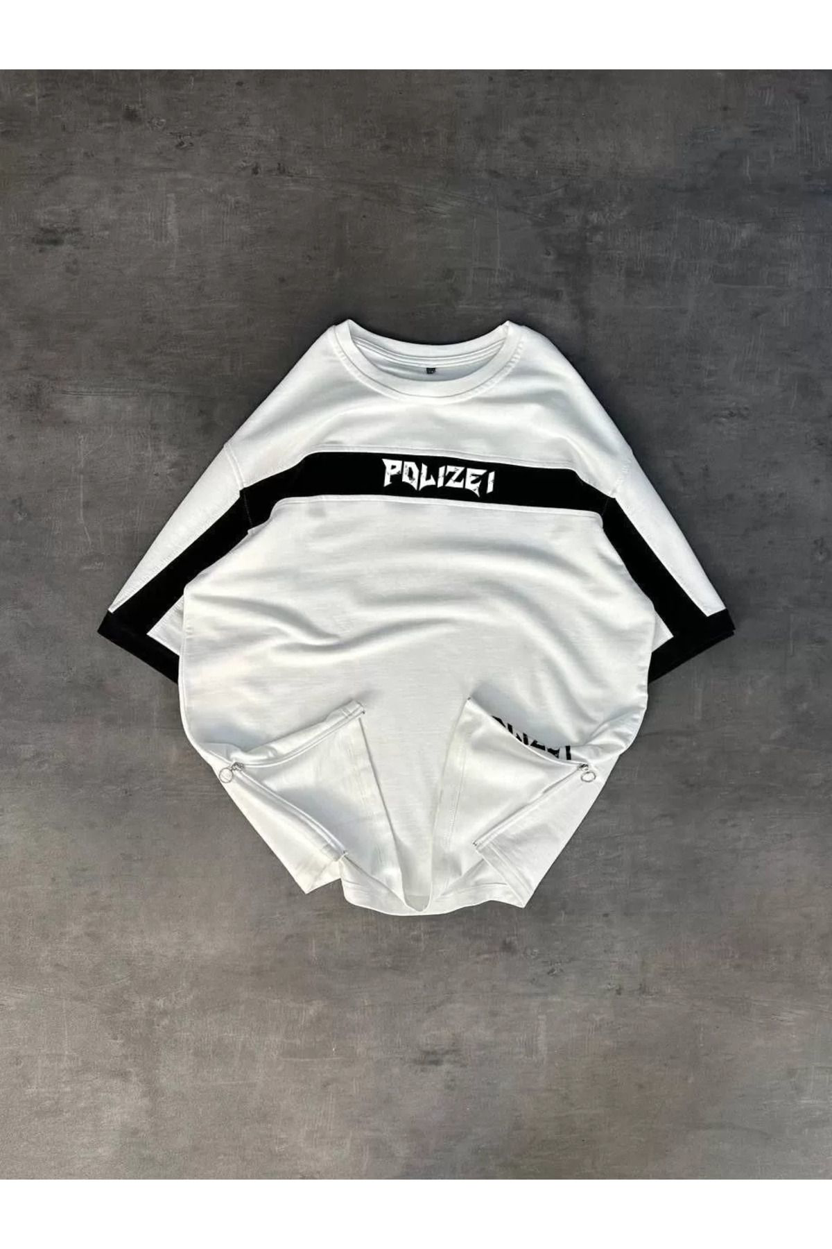 Unisex İki Yandan Fermuarlı Parçalı Baskılı Oversize T-Shirt - Be