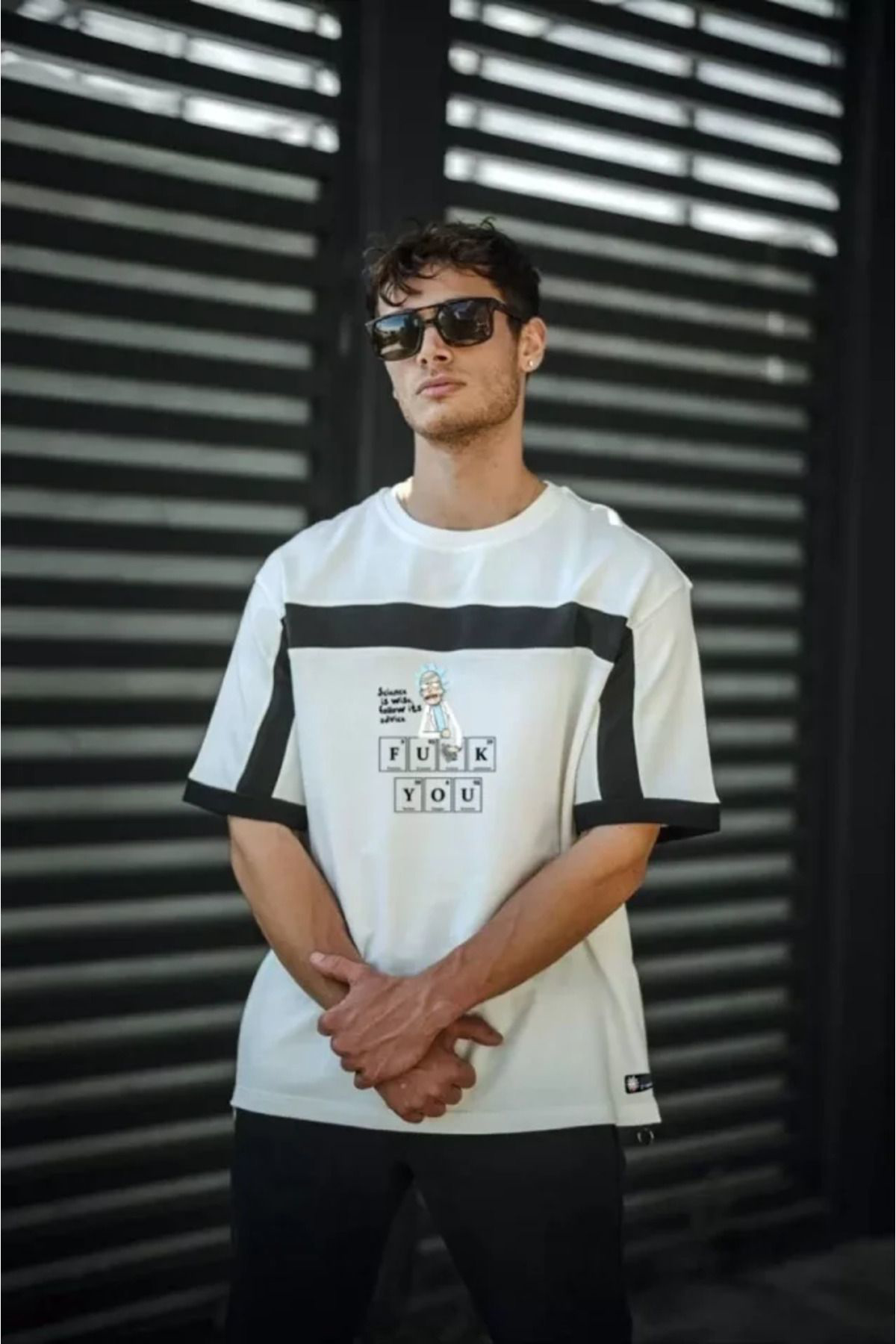Unisex İki Yandan Fermuarlı Parçalı Baskılı Oversize T-shirt - Be