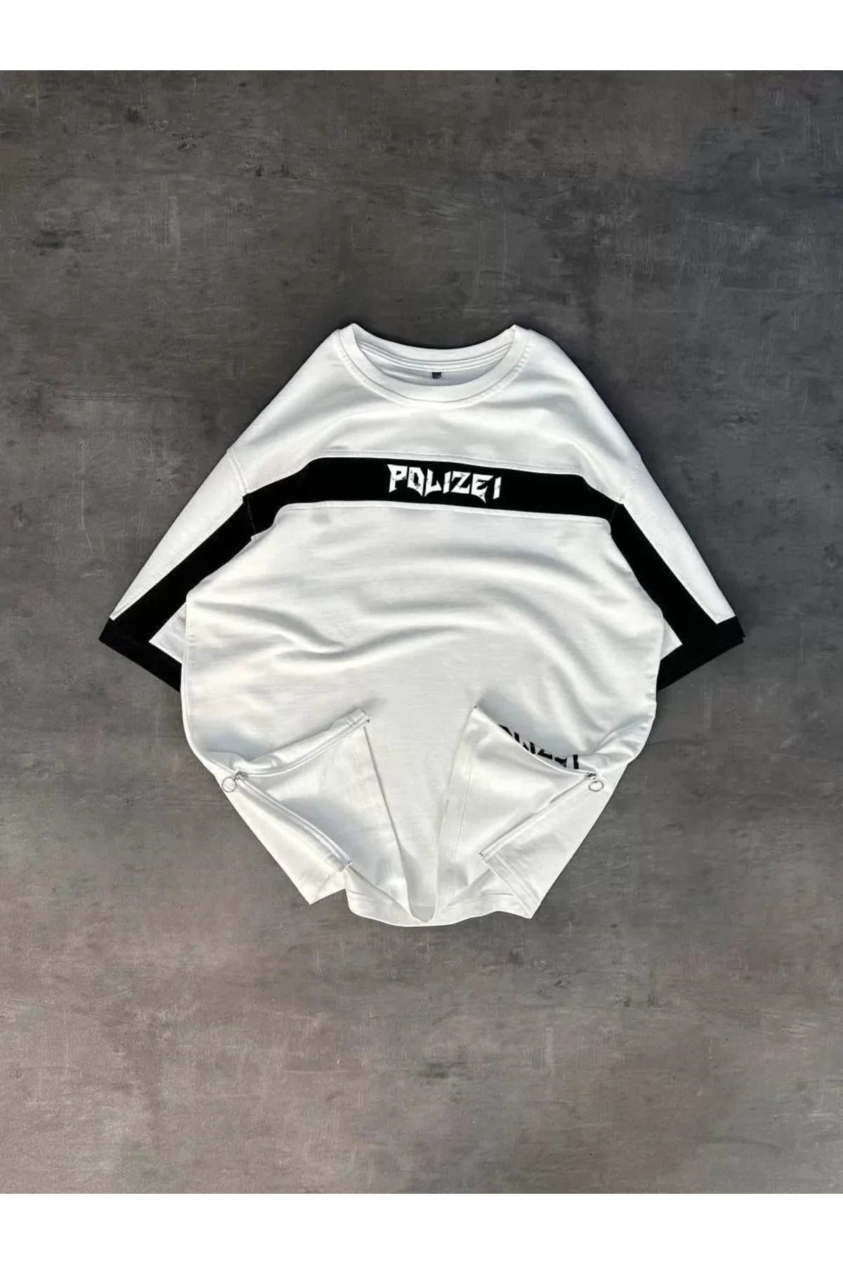 Unisex İki Yandan Fermuarlı Parçalı Baskılı Oversize T-Shirt - Be