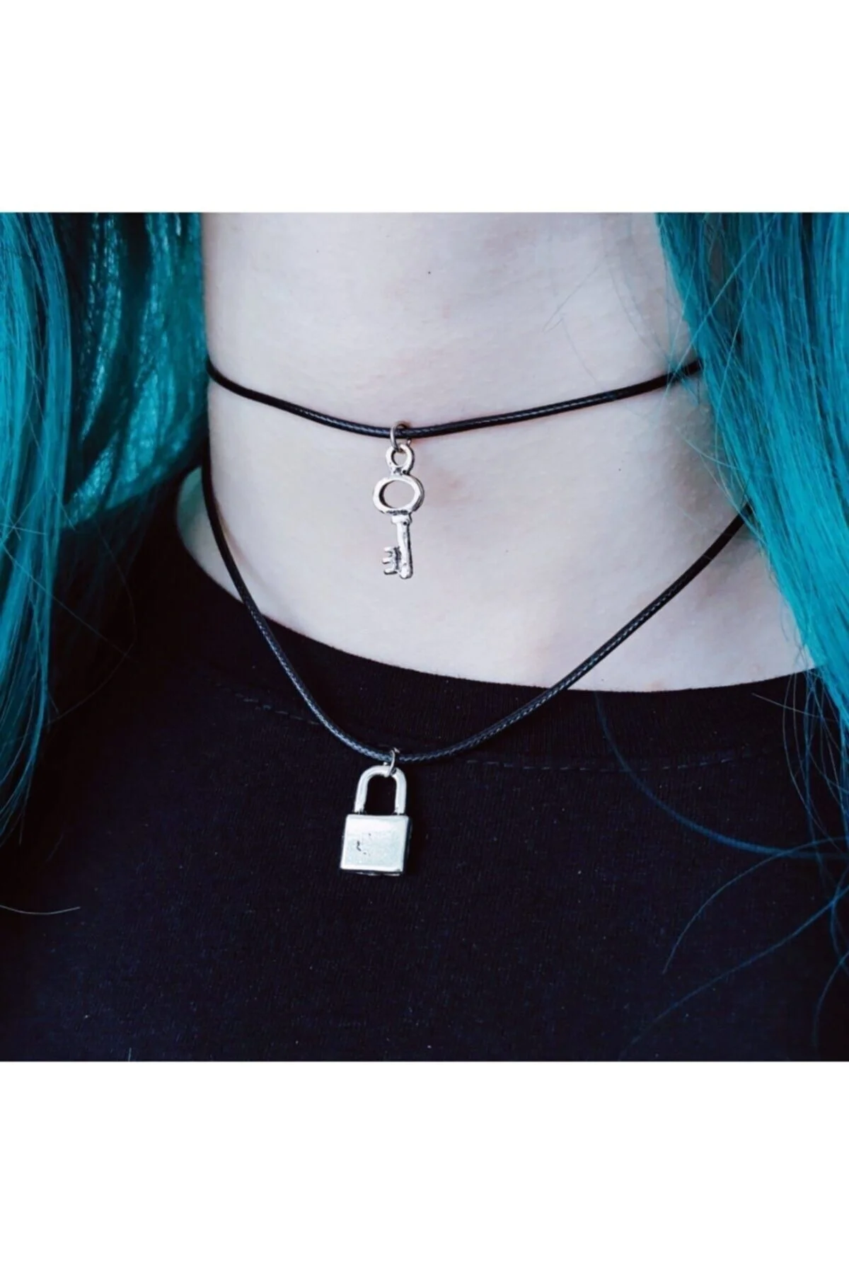 Unisex Ipli Asma Kilitli Ve Anahtarlı Kolye