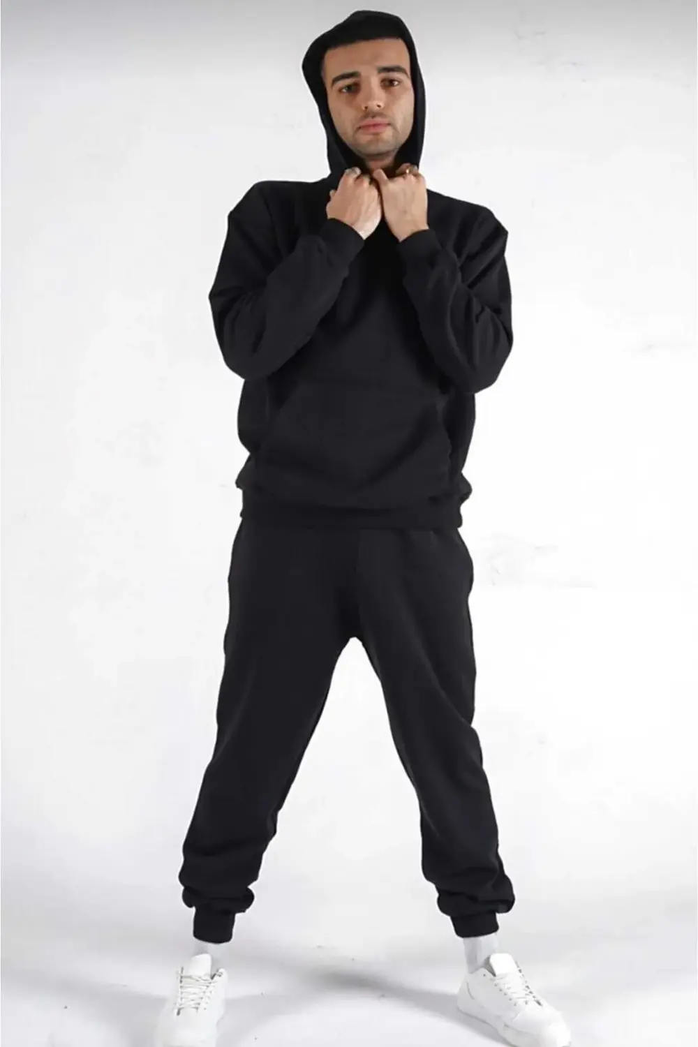 Unisex Kadın Erkek Sevgili Çift Kombini Oversize Basic Düz Kapüşo