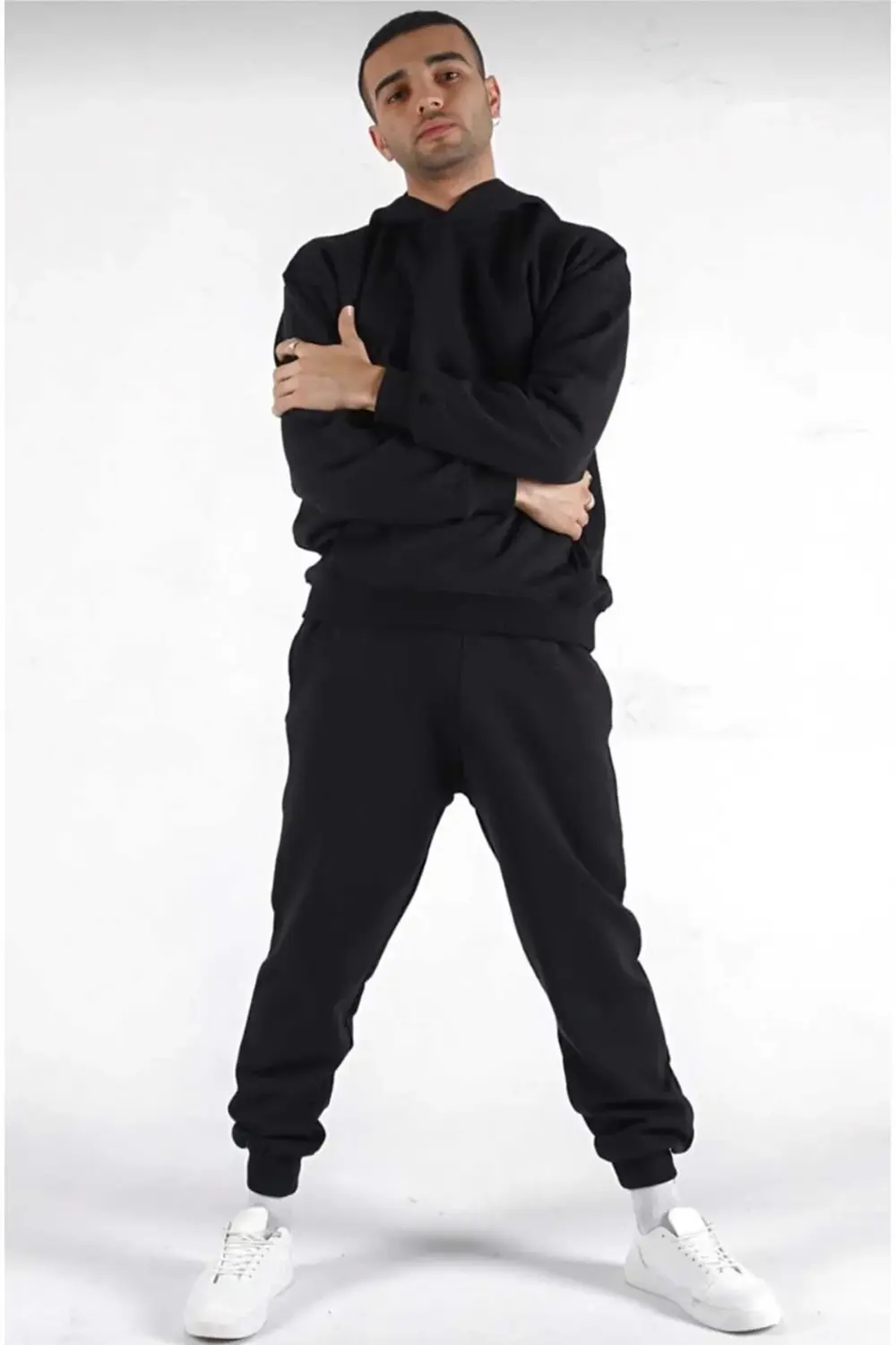 Unisex Kadın Erkek Sevgili Çift Kombini Oversize Basic Düz Kapüşo