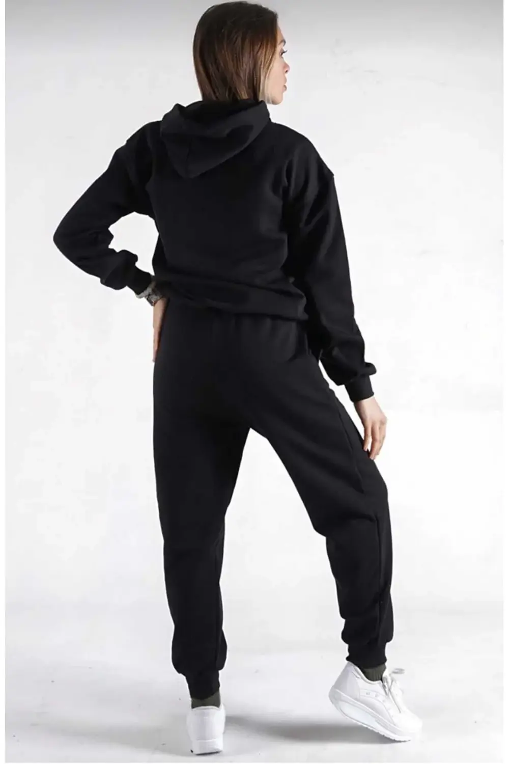 Unisex Kadın Erkek Sevgili Çift Kombini Oversize Basic Düz Kapüşo