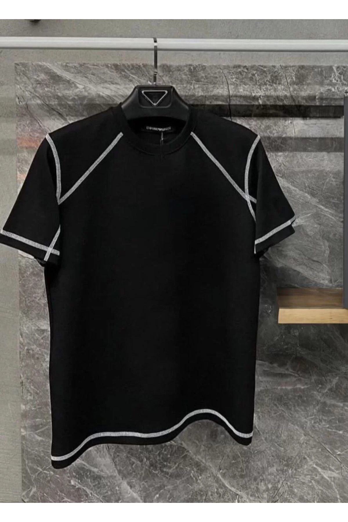 Unisex Karoyaka Dikişli Oversize T-shirt - Siyah