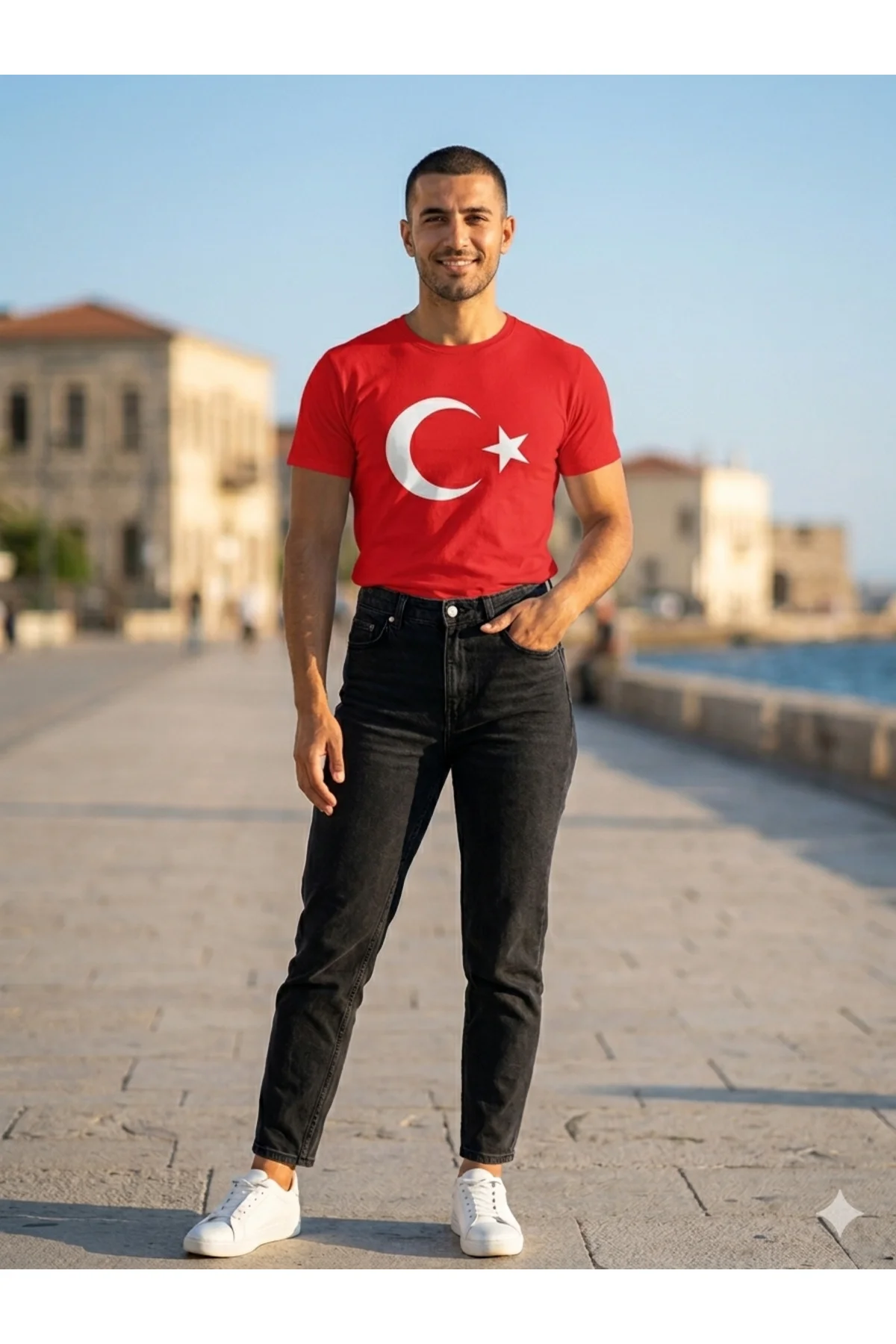 Unisex Kırmızı Ay Yıldız Türk Bayraklı Tişört T-Shirt