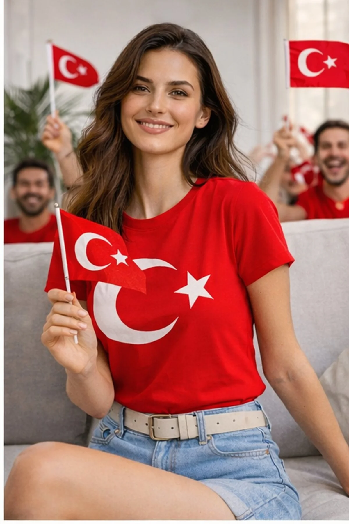 Unisex Kırmızı Ay Yıldız Türk Bayraklı Tişört