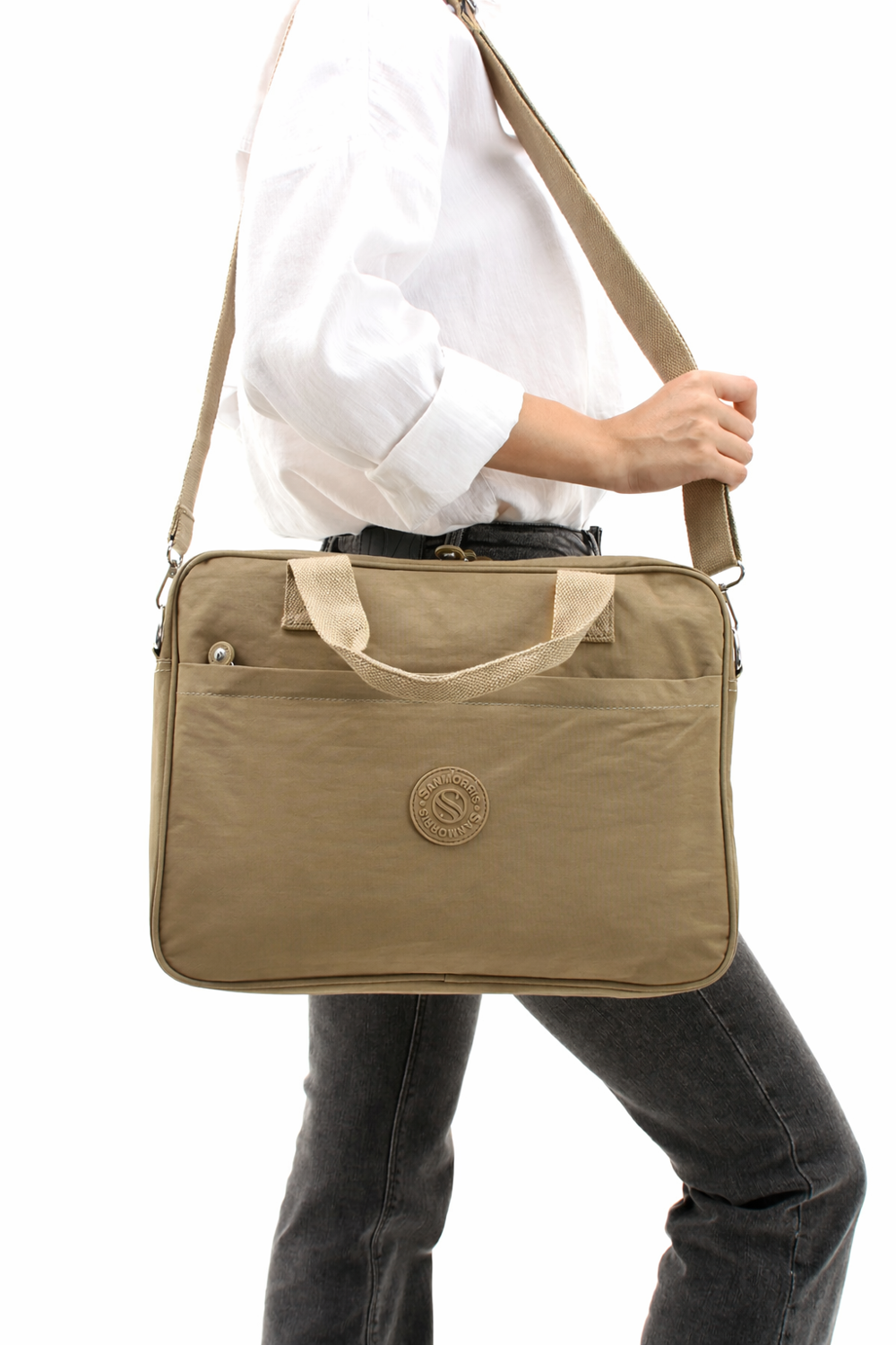 Unisex Klinkır Bej Renkli Suya Dayanıklı Laptop Bölmeli Çapraz-el