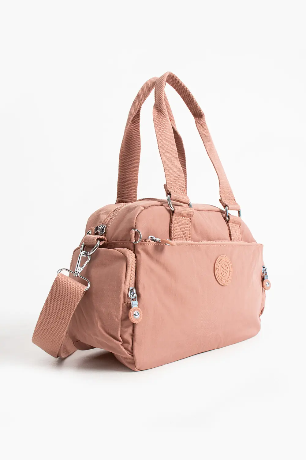 Unisex Krinkıl Kumaş Pembe Renkli Omuz Ve Çapraz Askılı Çanta