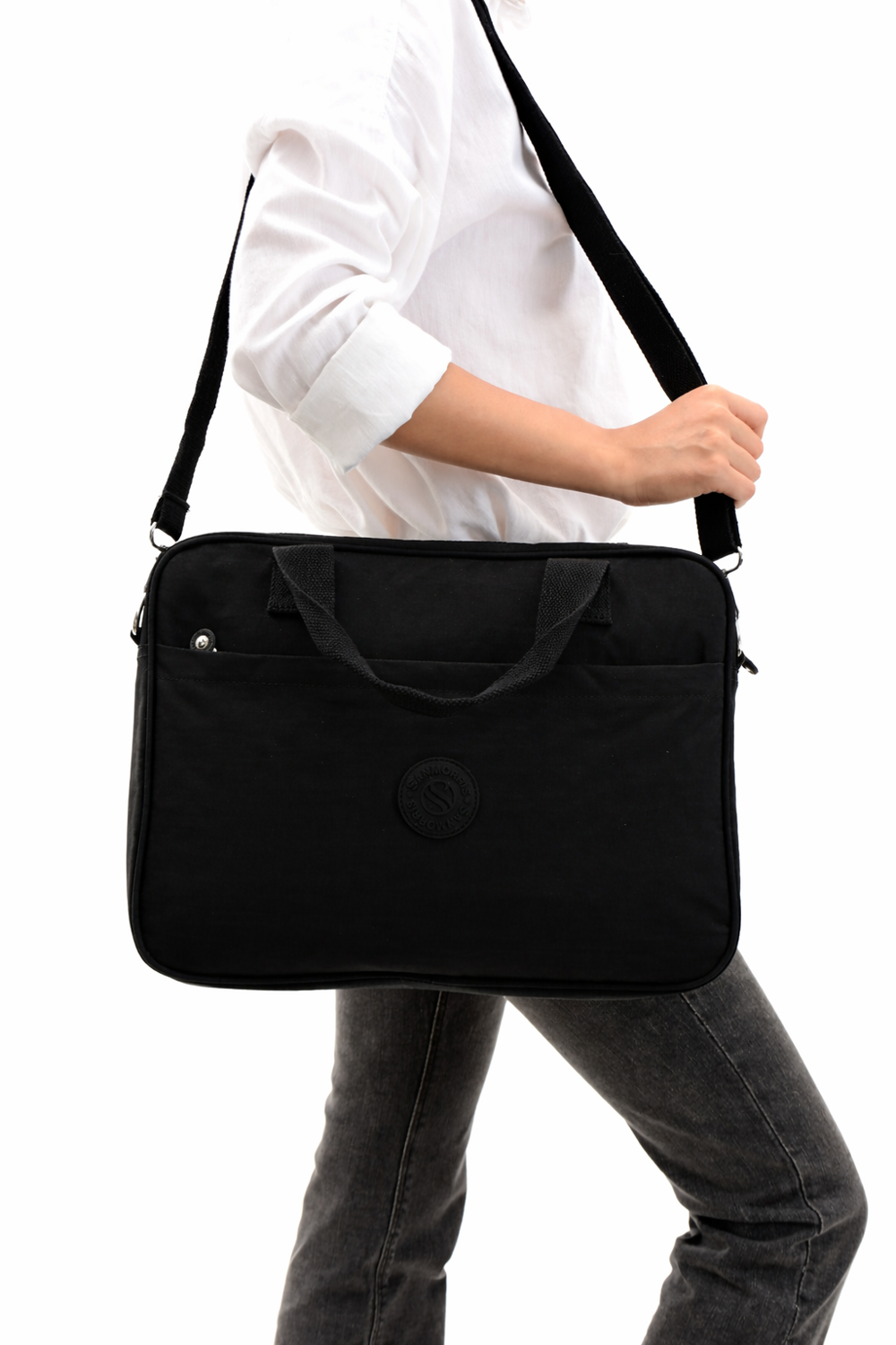 Unisex Krinkıl Siyah Renkli Suya Dayanıklı Laptop Bölmeli Çapraz-