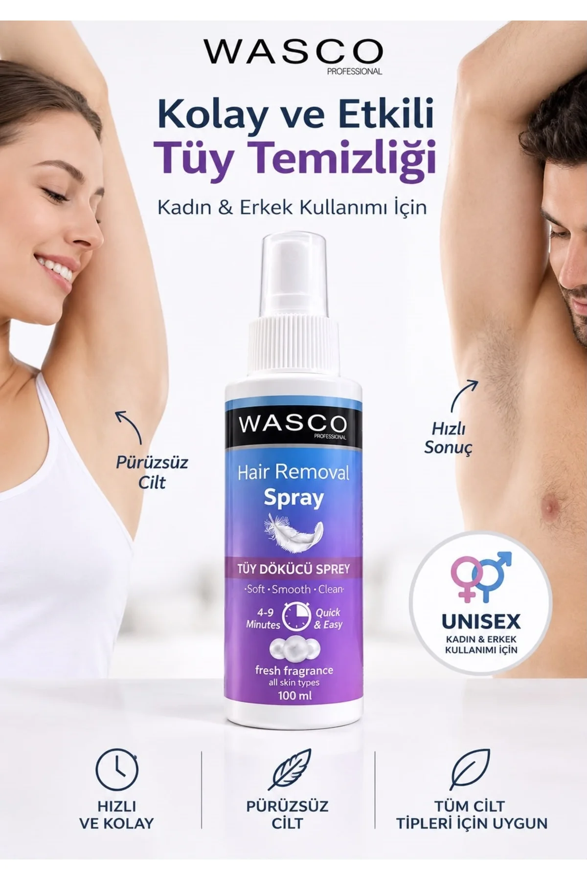 Unisex Lazer Etkili Tüy Dökücü Sprey 3 x 100 ml - Tüm Cilt Tipleri için