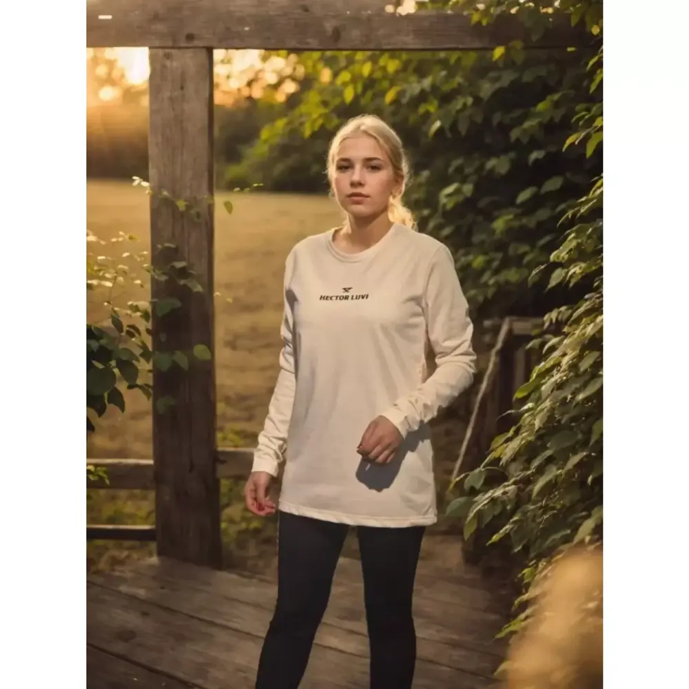 Unisex Lucky Life Bisiklet Yaka Uzun Kollu T-Shirt - Beyaz