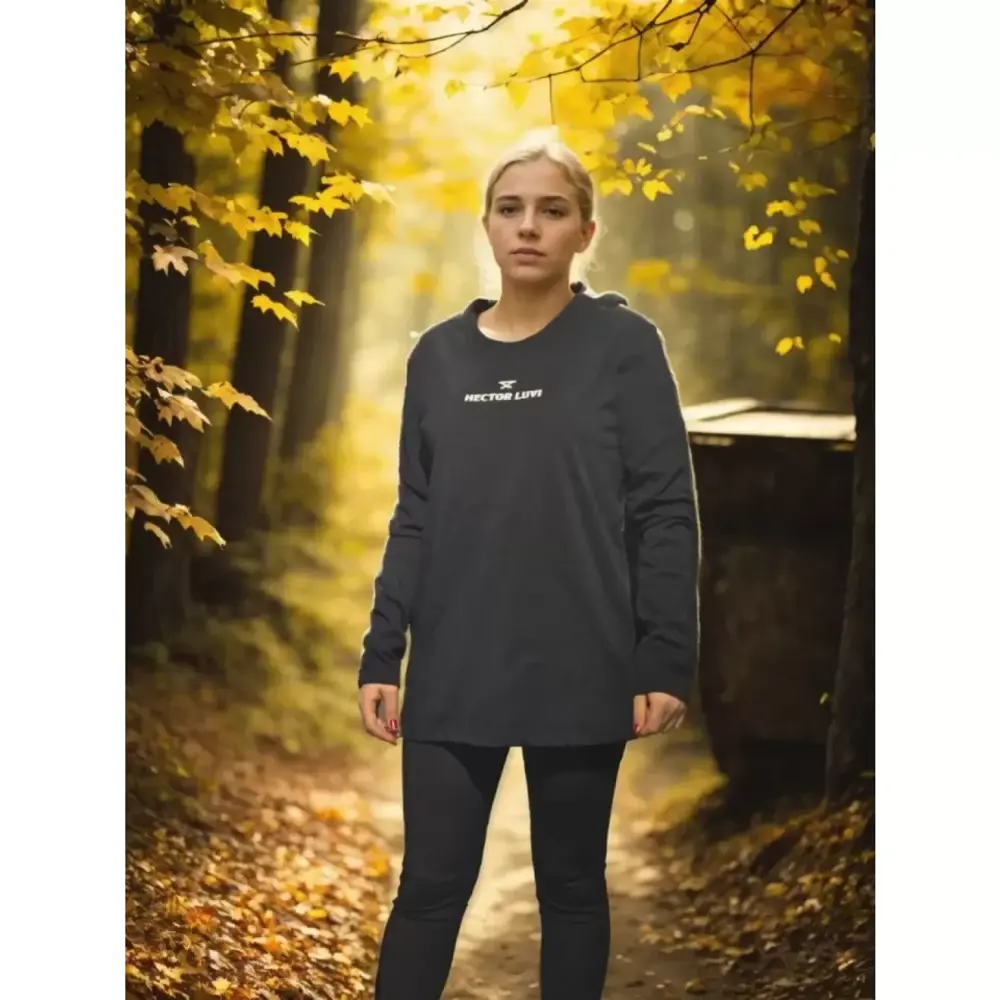 Unisex Lucky Life Bisiklet Yaka Uzun Kollu T-Shirt - Siyah