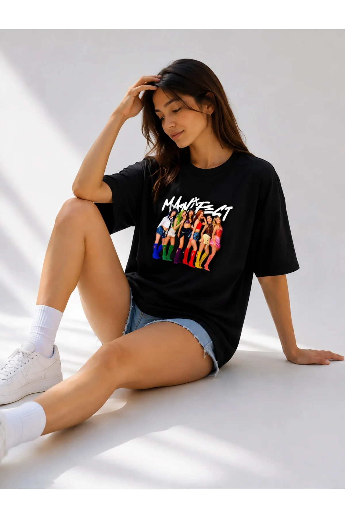 Unisex MANİFEST Baskılı Pamuklu Bisiklet Yaka Kısa Kollu T-shirt