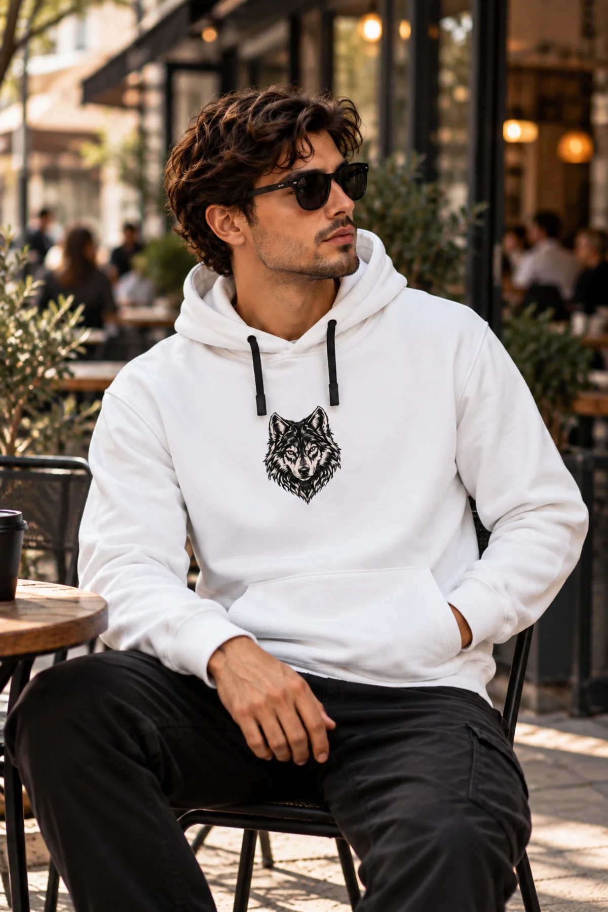 Unisex Minimal Kurt Baskılı Kapüşonlu Sweatshirt Wolf Desenli Hoodie Unisex Minimal Kurt Baskılı Kapüşonlu Sweatshirt Wolf Desenli Hoodie
