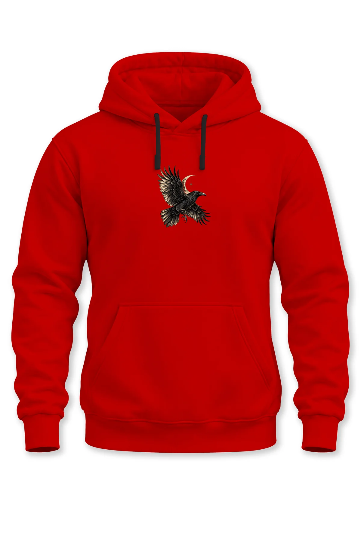 Unisex Minimal Kuzgun Baskılı Kapüşonlu Sweatshirt Raven Ay Desenli Hoodie