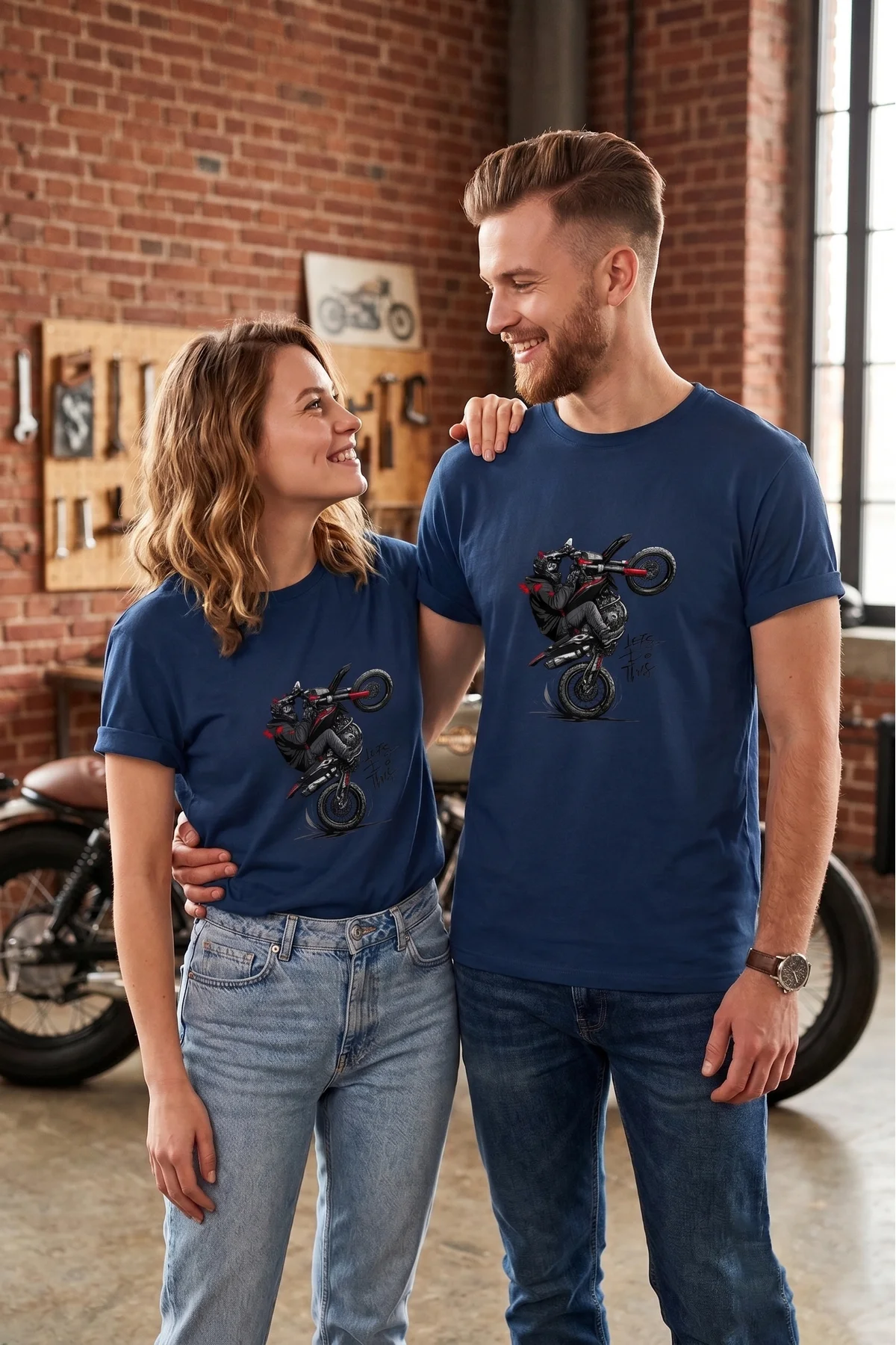Unisex Motosiklet Tek Teker Baskılı Oversize Bisiklet Yaka Tişört