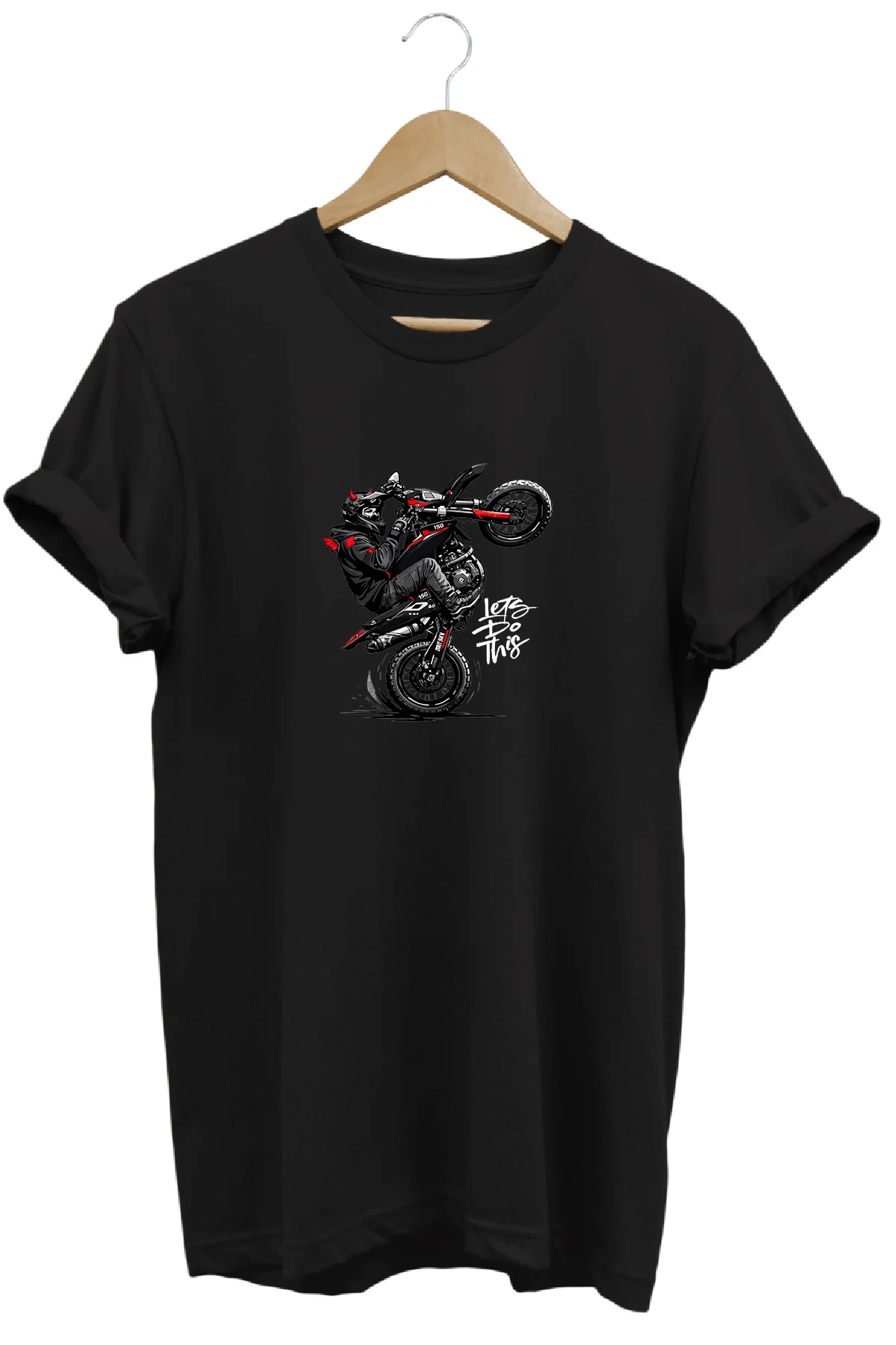 Unisex Motosiklet Tek Teker Baskılı Oversize Bisiklet Yaka Tişört
