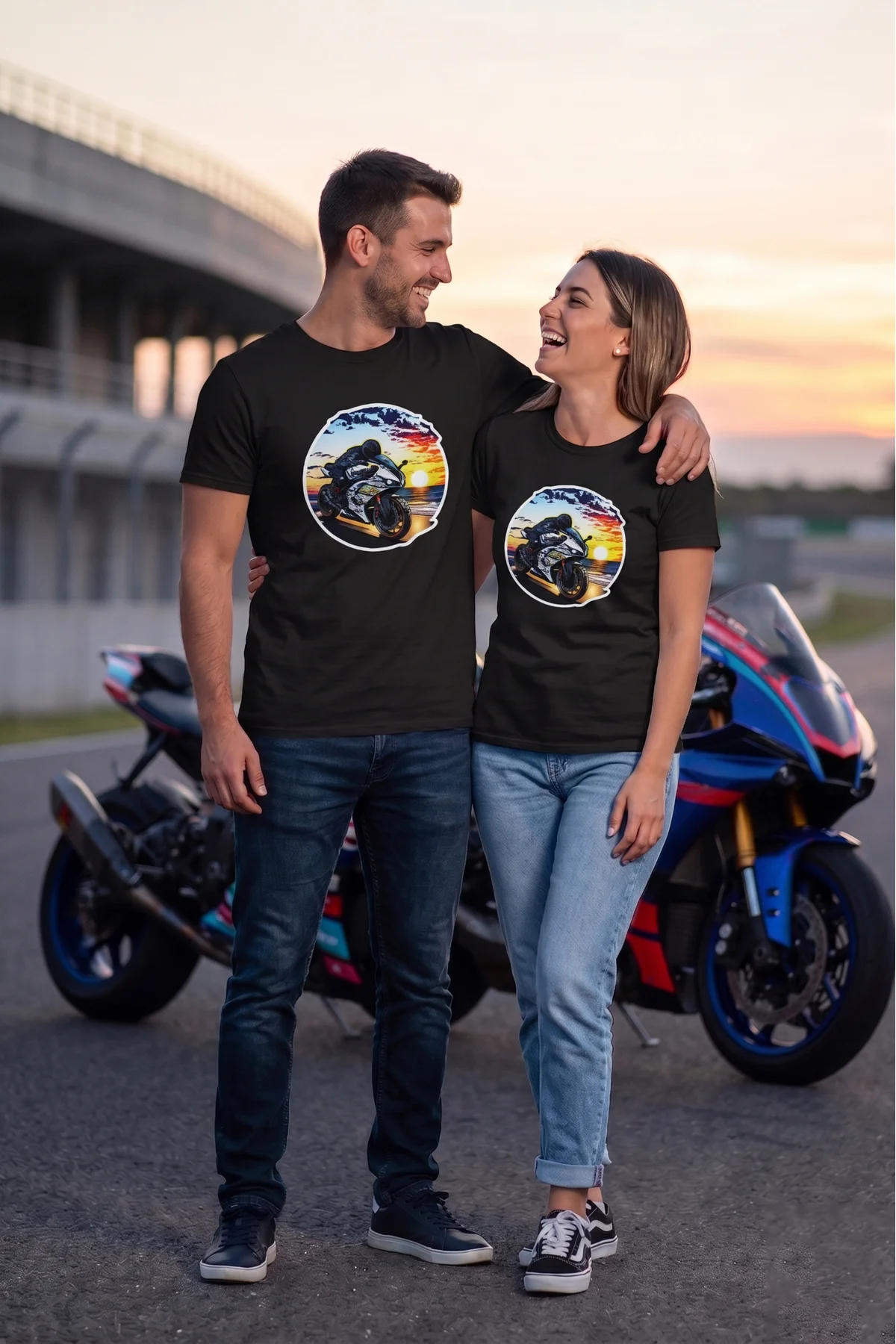 Unisex Motosiklet Temalı Grafik Baskılı Bisiklet Yaka Tişört T-sh
