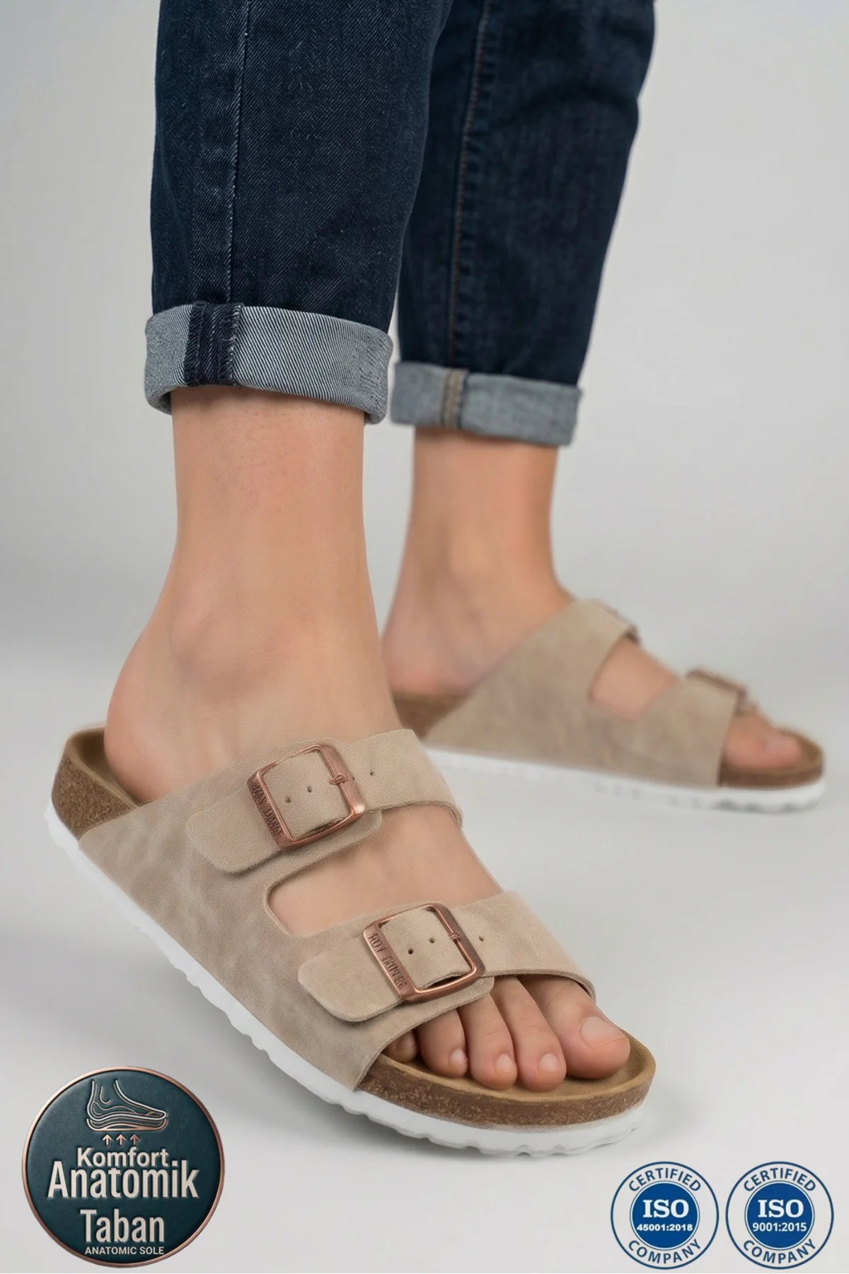 Unisex Ortopedik Tabanlı Konfor Modeli Terlik Çift Bantlı Tokalı 