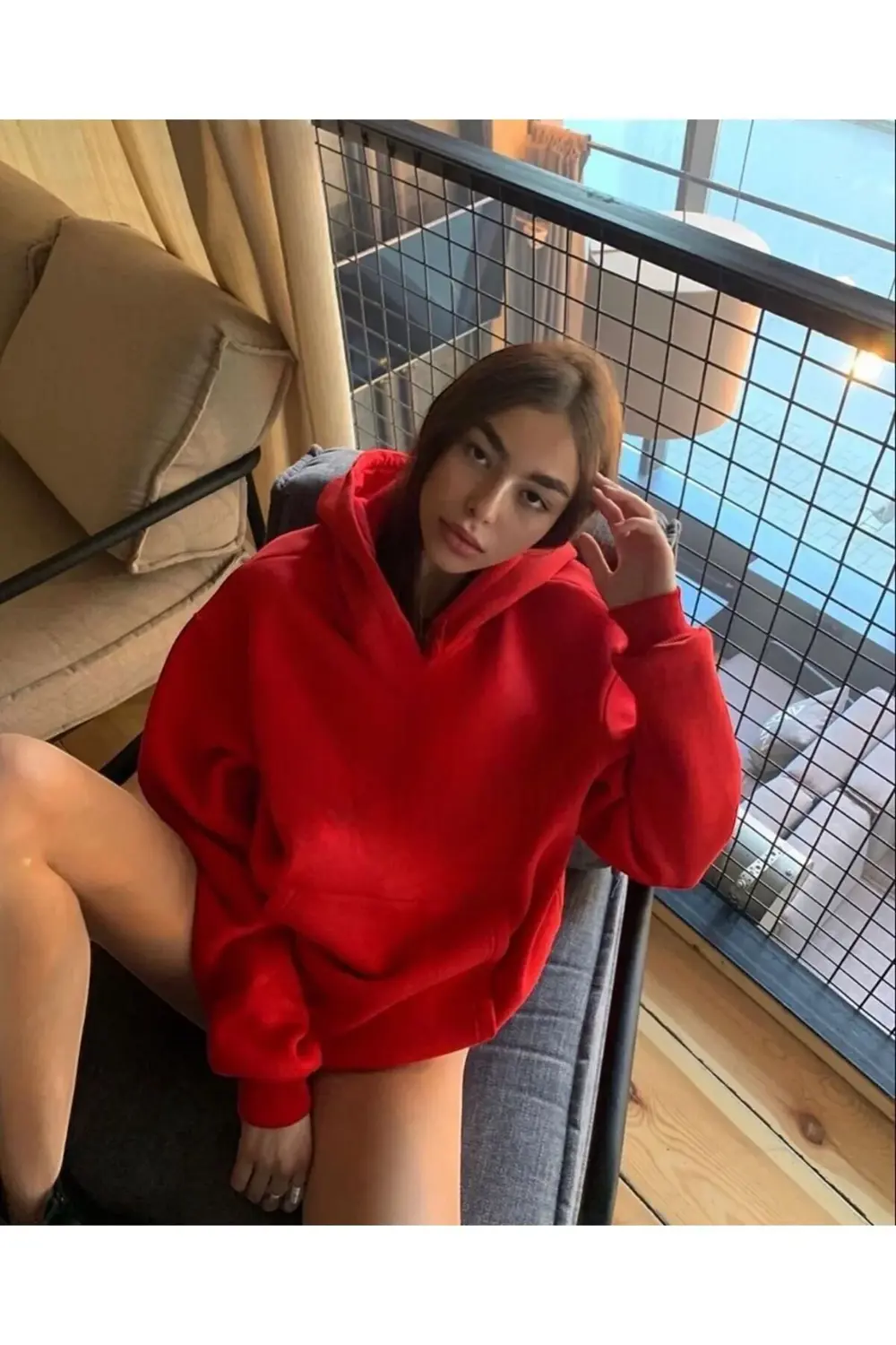 Unisex Oversize Kalıp Kırmızı Sweatshirt