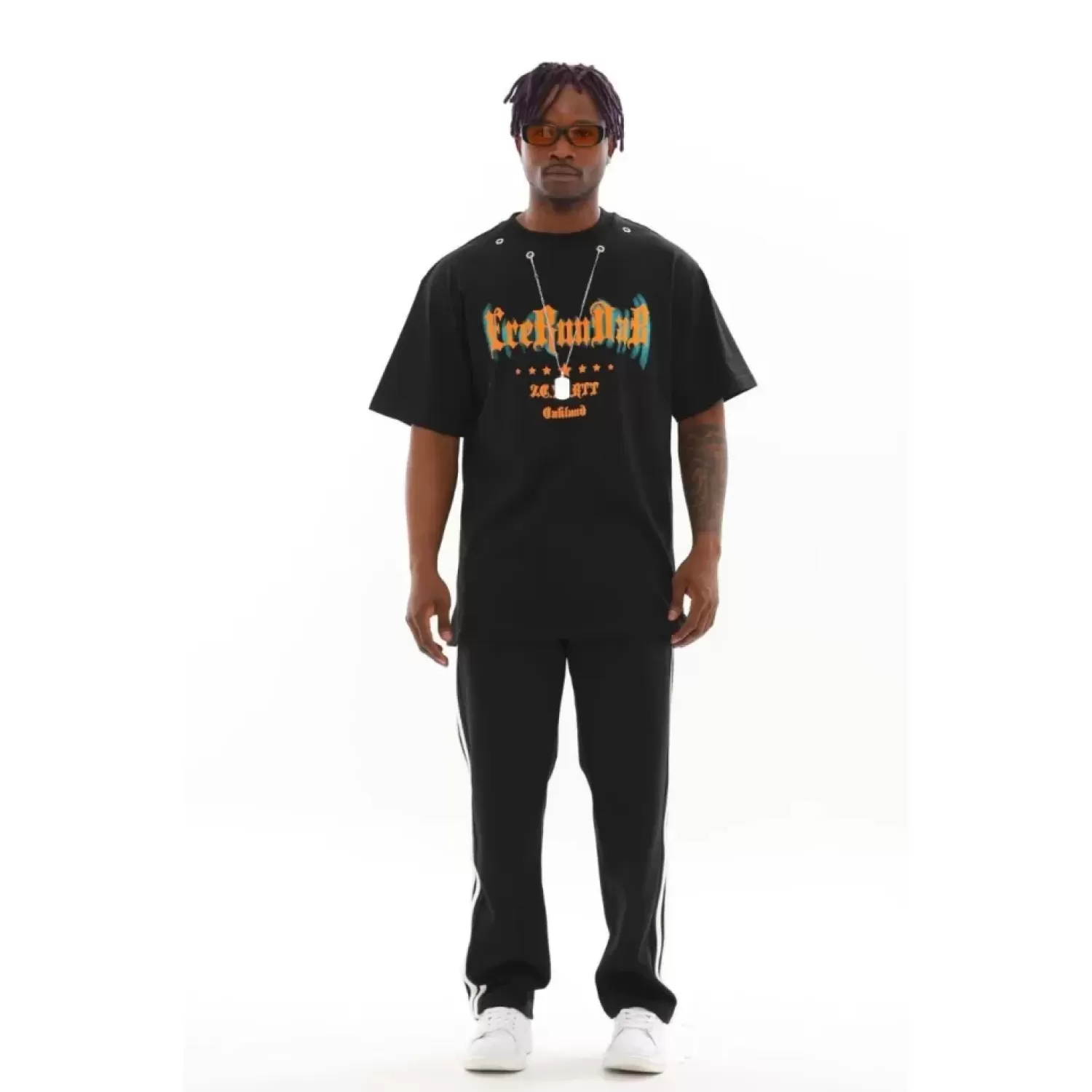 Unisex Oversize Kolye Dahil T-Shirt - Siyah