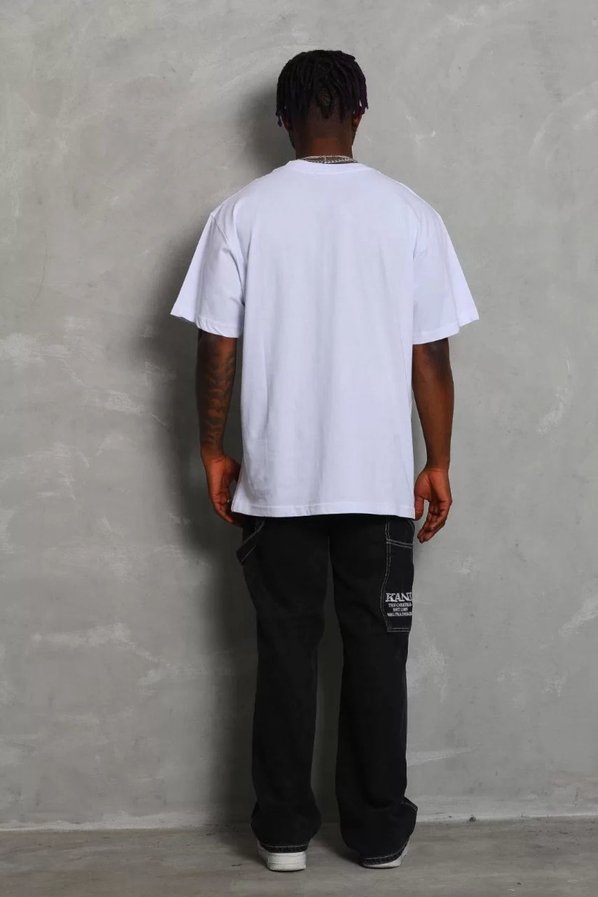 Unisex Oversize Düz Bisiklet Yaka T-Shirt - Beyaz