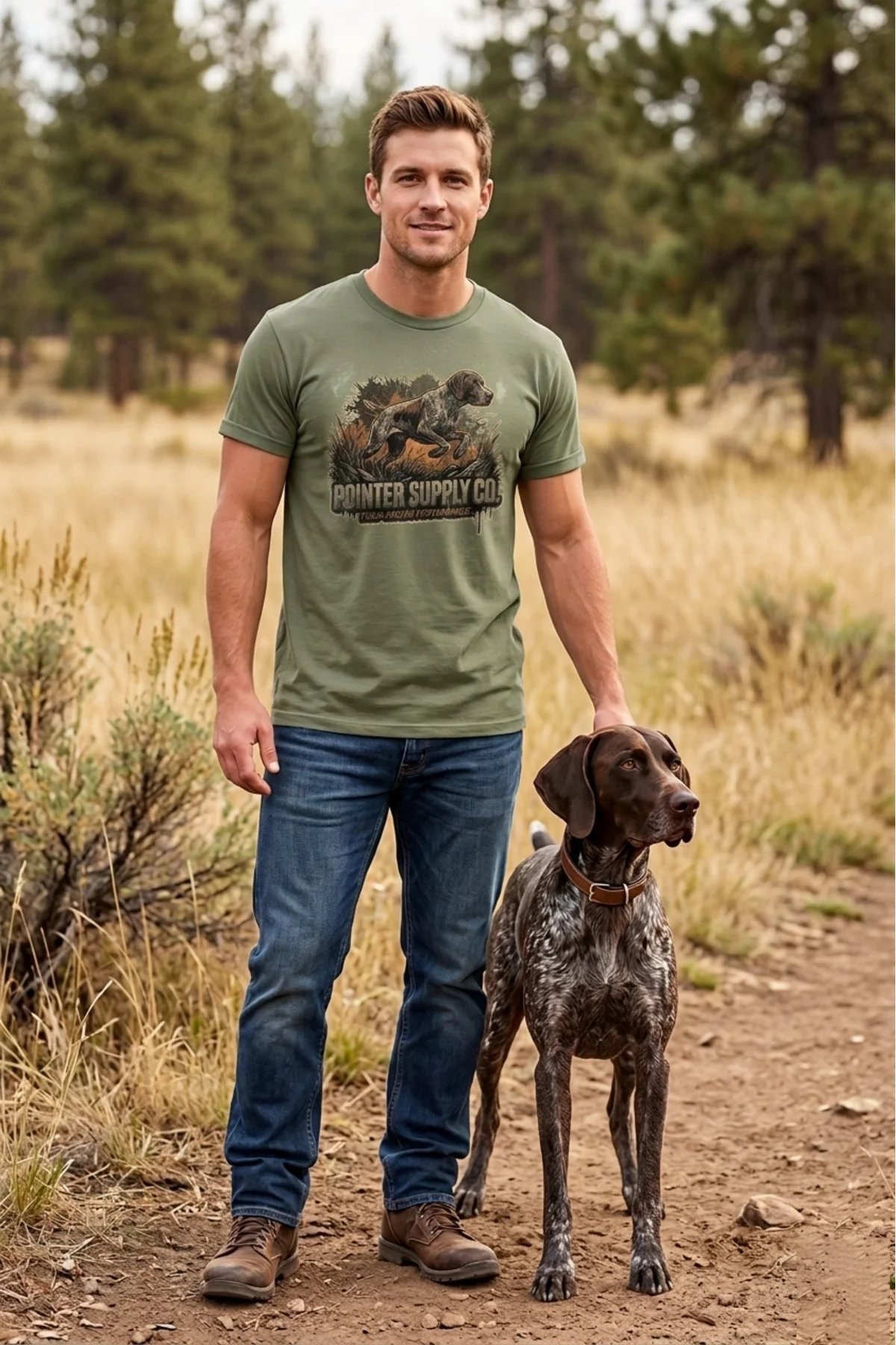 Unisex Pointer Co Baskılı T-shirt - Premium Köpekler Serisi Bisik