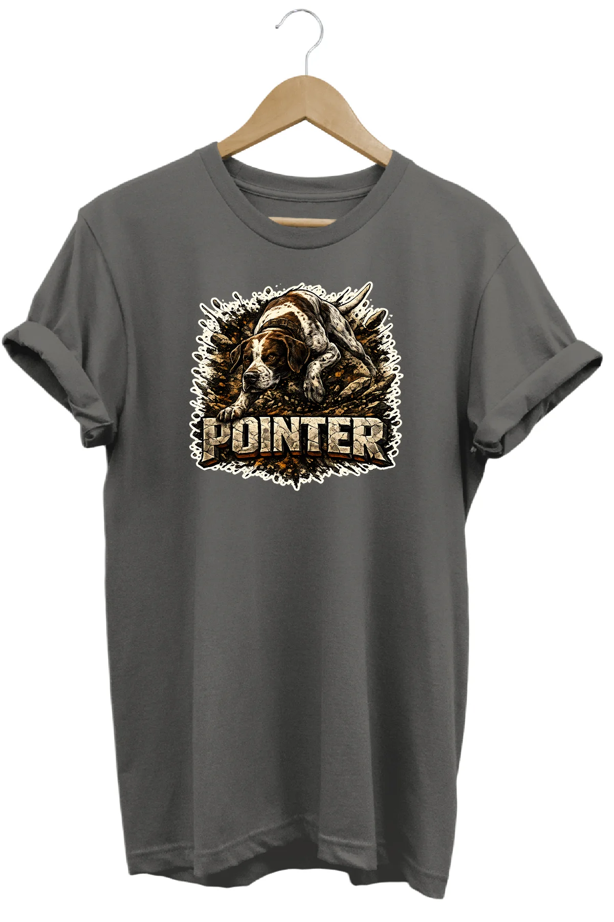Unisex Pointer Hunter Baskılı T-shirt -Premium Köpekler Serisi Bi