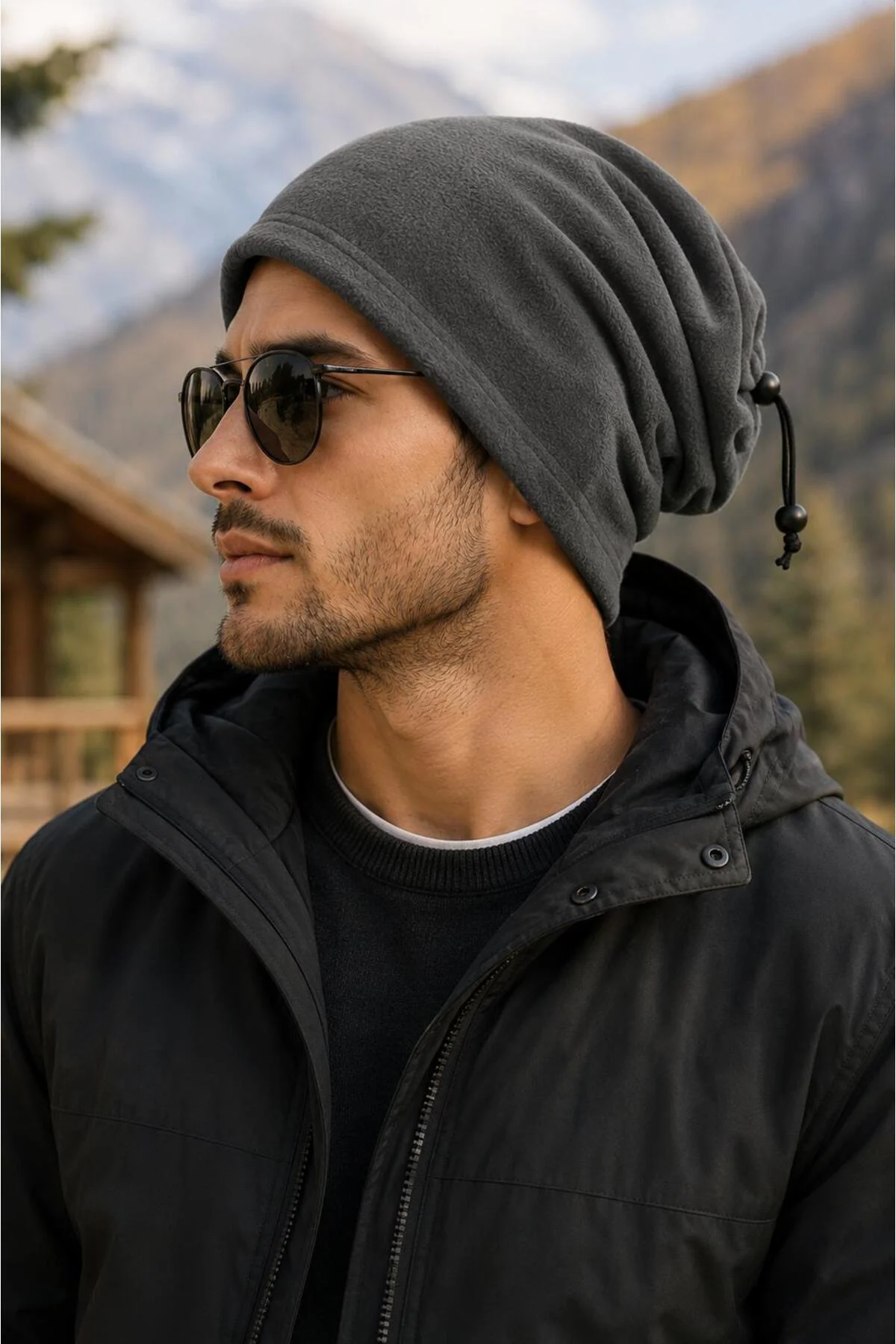 Unisex Polar Boyunlu Bere 2'si 1 Arada Kışlık Sıcak tutan Ayarlanabilir Outdoor Boyunluk