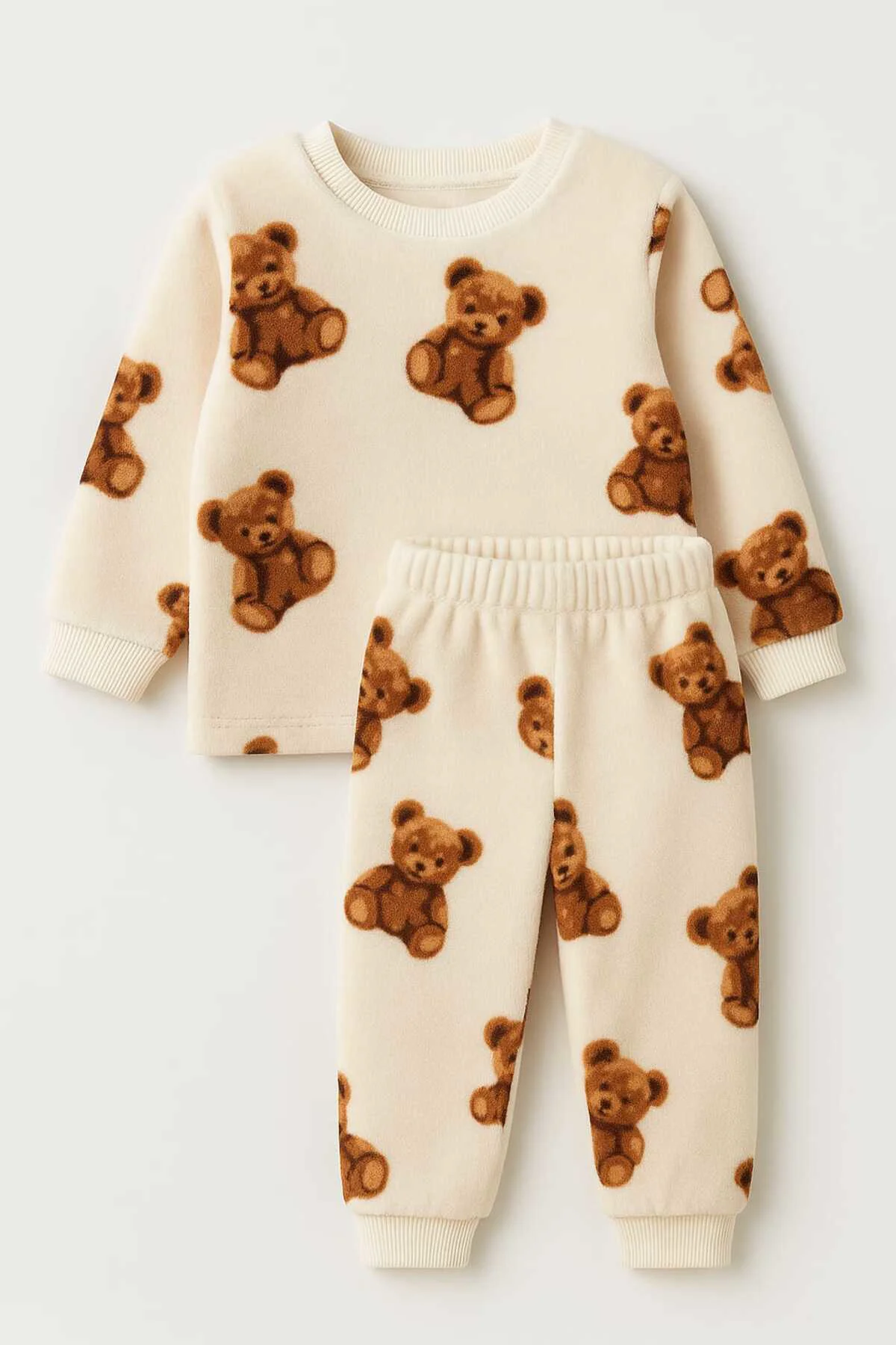 Unisex Polar Tüy Peluş Kışlık Çocuk ve Bebek Eşofman Takımı (1-4 