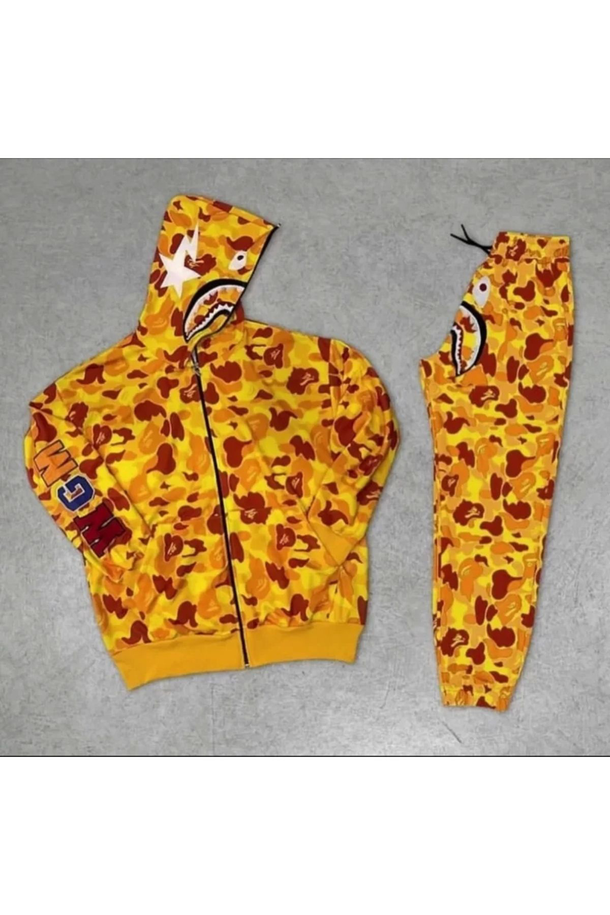 Anna Christina Unisex Pubg Bape X Shark Eşofman Takimi - Sari