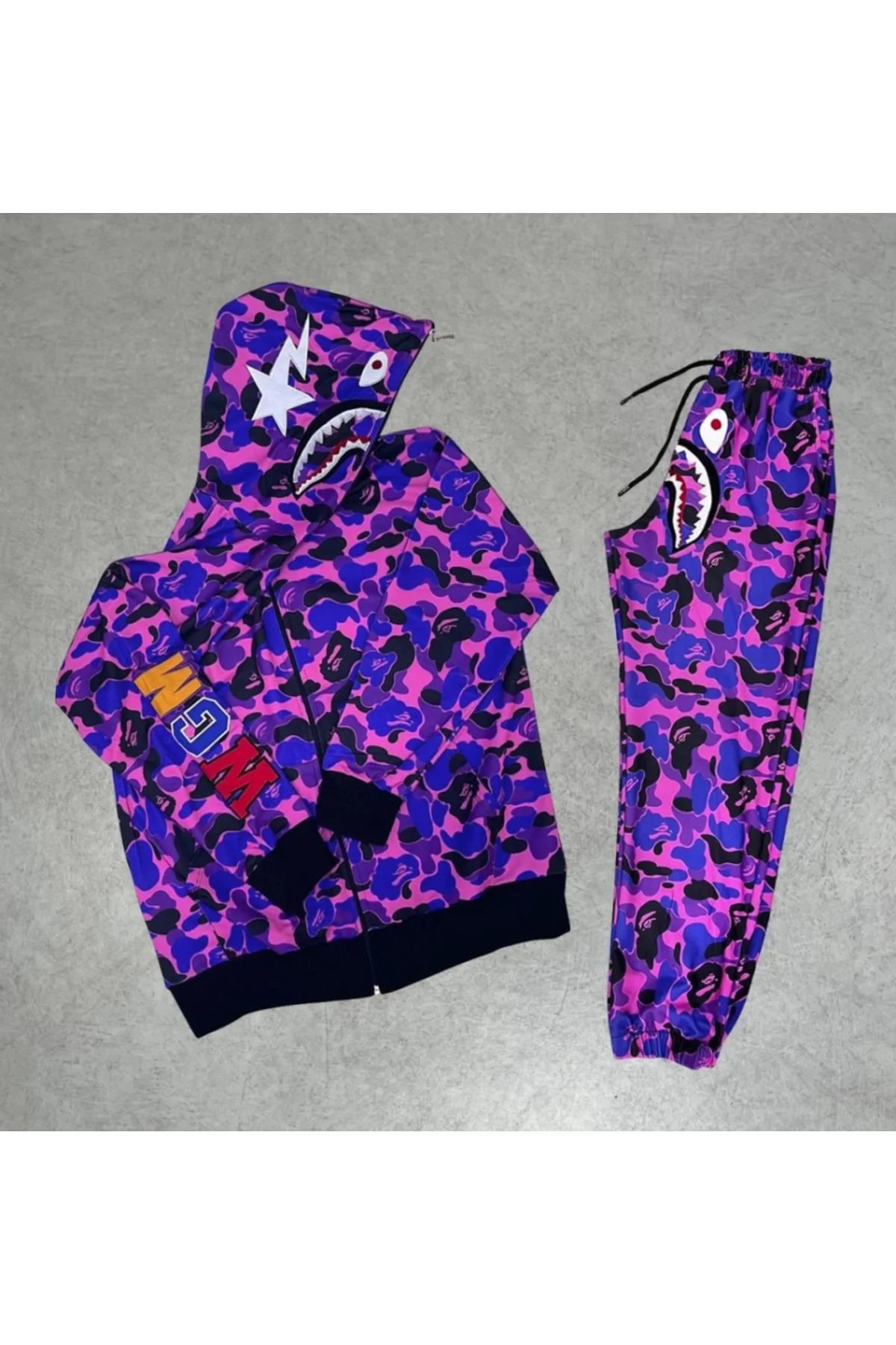 Unisex Pubg Bape X Shark Eşofman Takımı - Mor